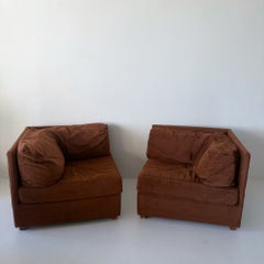 Two-piece vintage playpen loveseat in cognac brown velvet