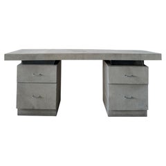 Postmodern suede-clad desk with four drawers