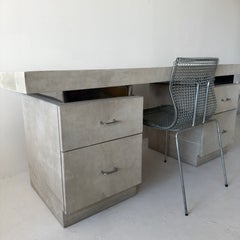 Postmodern suede-clad desk with four drawers