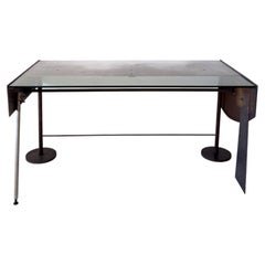 Vintage artist-made industrial desk, steel, iron and glass (California, 1990s)