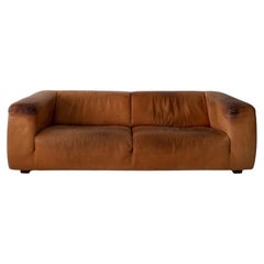 Vintage Belgian sofa / daybed in light cognac aniline leather (1970s)