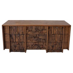 Lane "Pueblo" brutalist vintage lowboy dresser credenza (1970s)