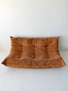 Vintage Ligne Roset Togo sofa by Michel Ducaroy in a toasted brioche alcantara