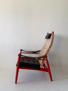 PJ Muntendam, poltrona degli anni ’50 in canna, pelle e legno verniciato, Gebroeders Jonkers