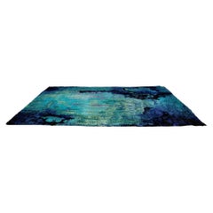 Vintage Rya rug, 9x12, blue green aquatic