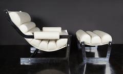 Channeled Leather Chair and Ottoman