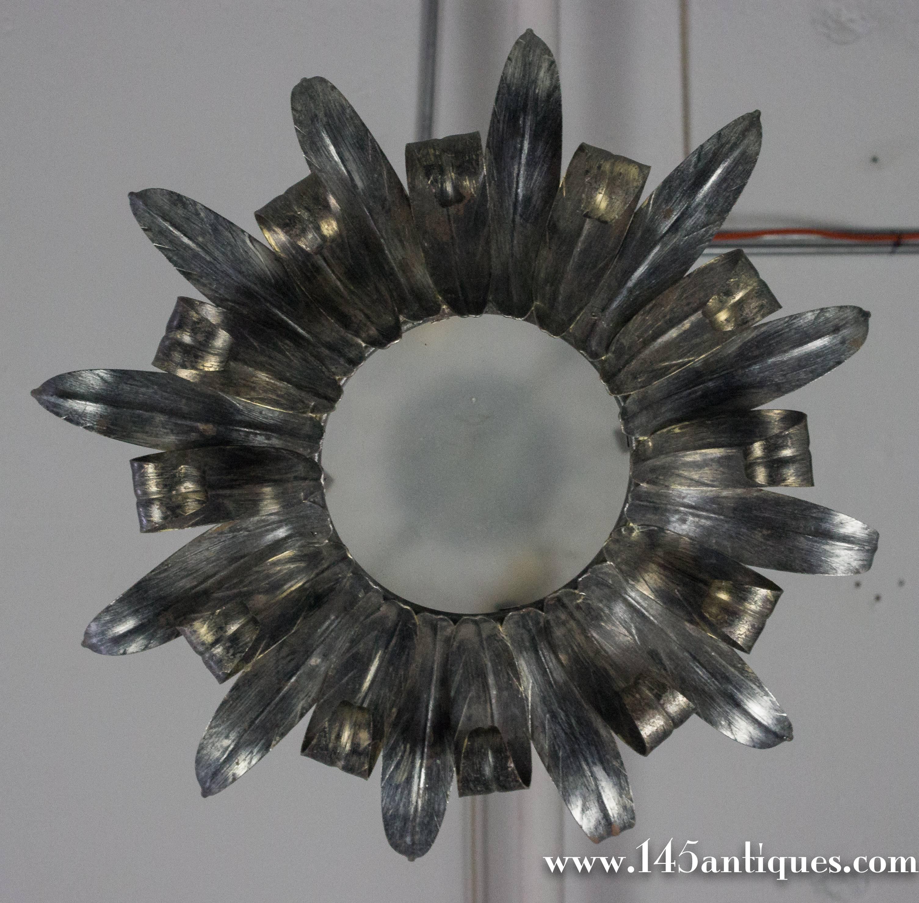 French 1950's Silvered Curved Flush Mounted Sunburst Ceiling Fixture  2
