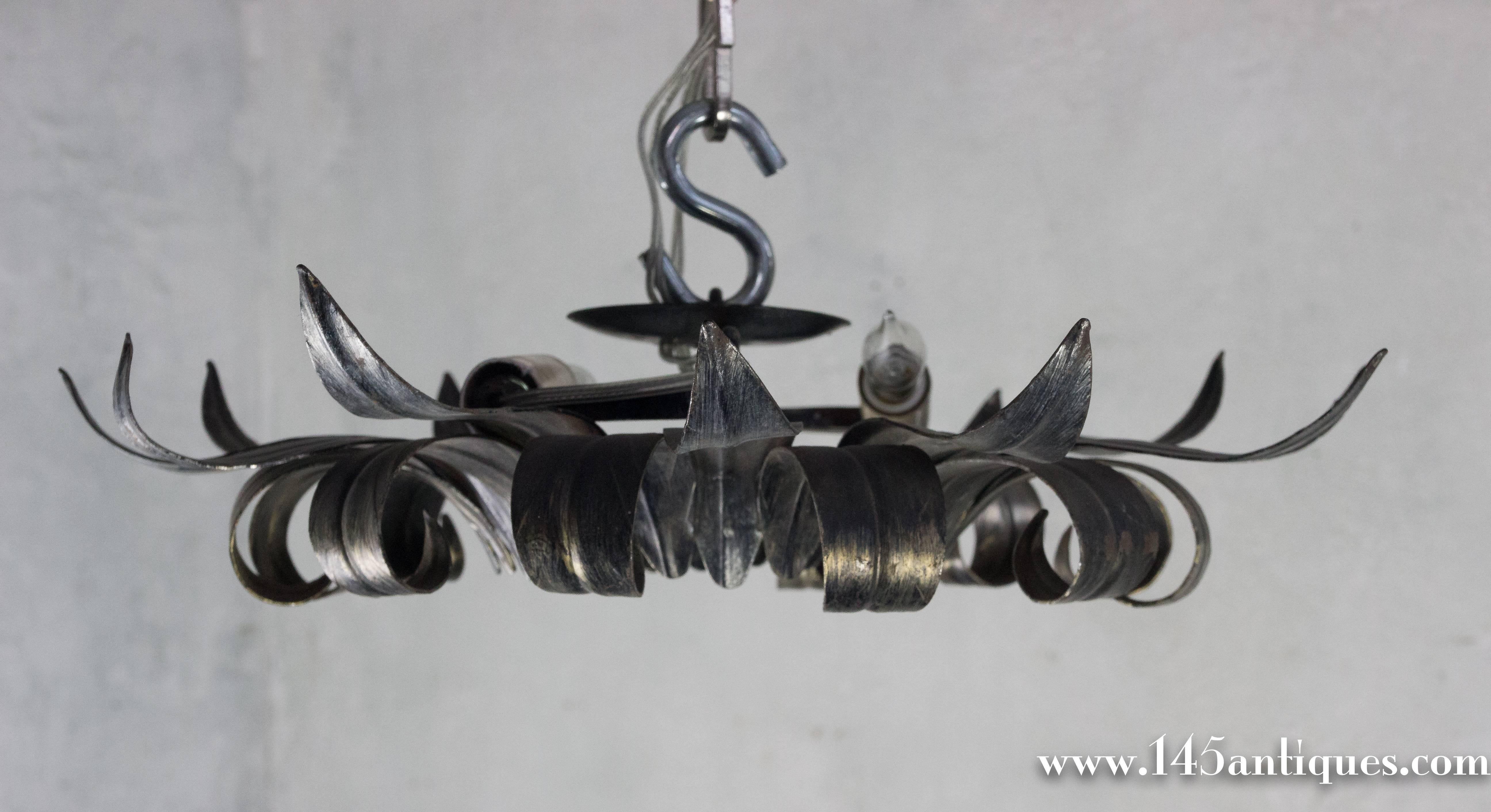 French 1950's Silvered Curved Flush Mounted Sunburst Ceiling Fixture  In Excellent Condition In Buchanan, NY
