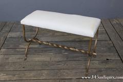 Spanish Gilt Iron Bench with Turned Support Brace