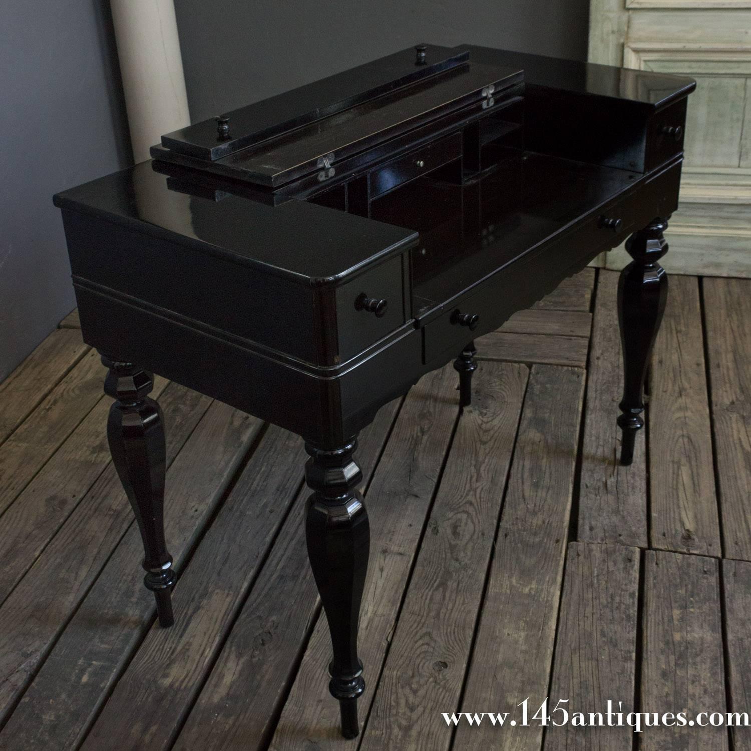 American 1920s Ebonized Desk with Drop Top 1