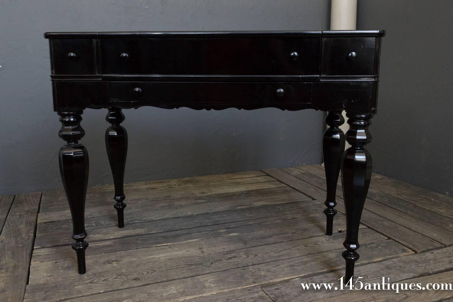 Neoclassical Revival American 1920s Ebonized Desk with Drop Top