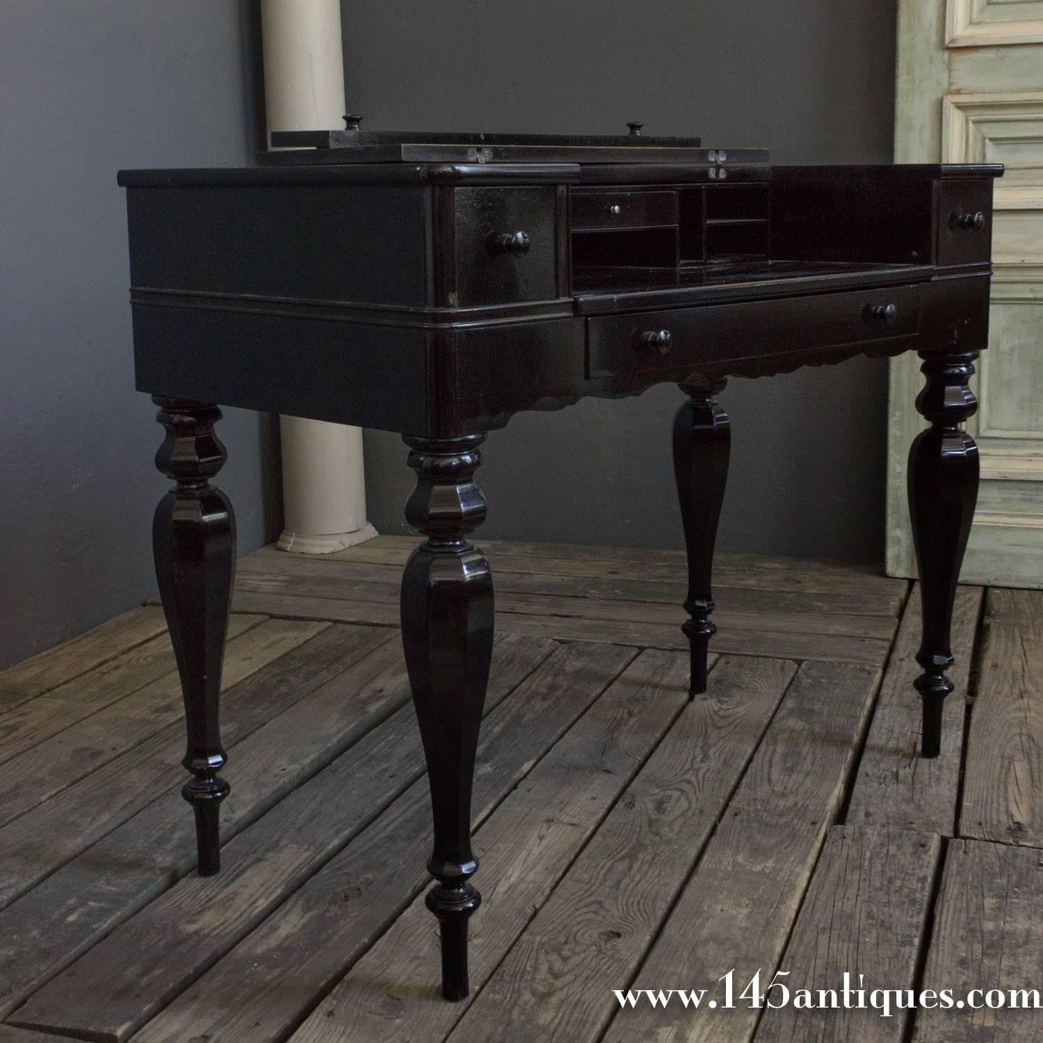 American 1920s Ebonized Desk with Drop Top 2