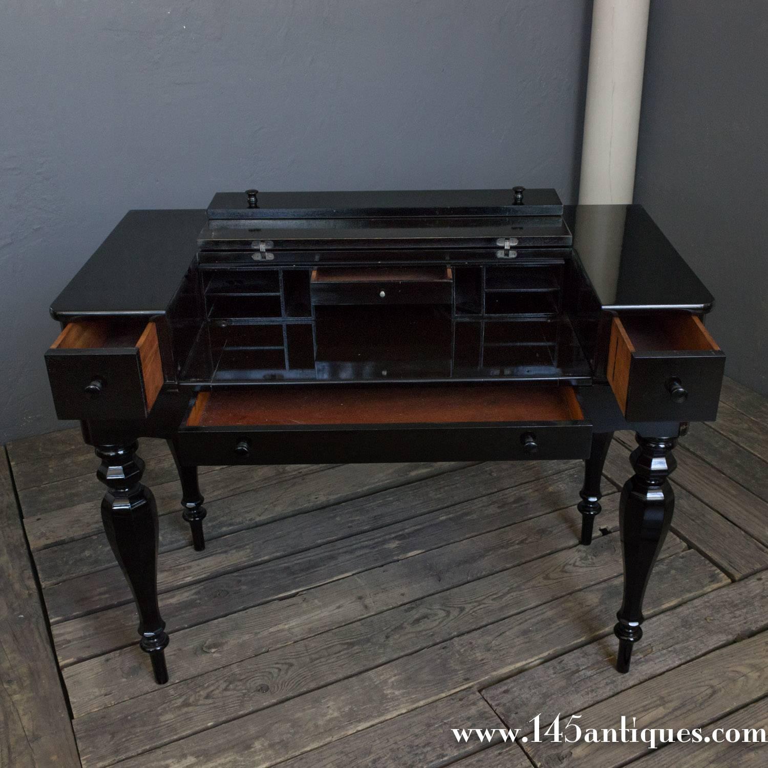 American 1920s Ebonized Desk with Drop Top 3