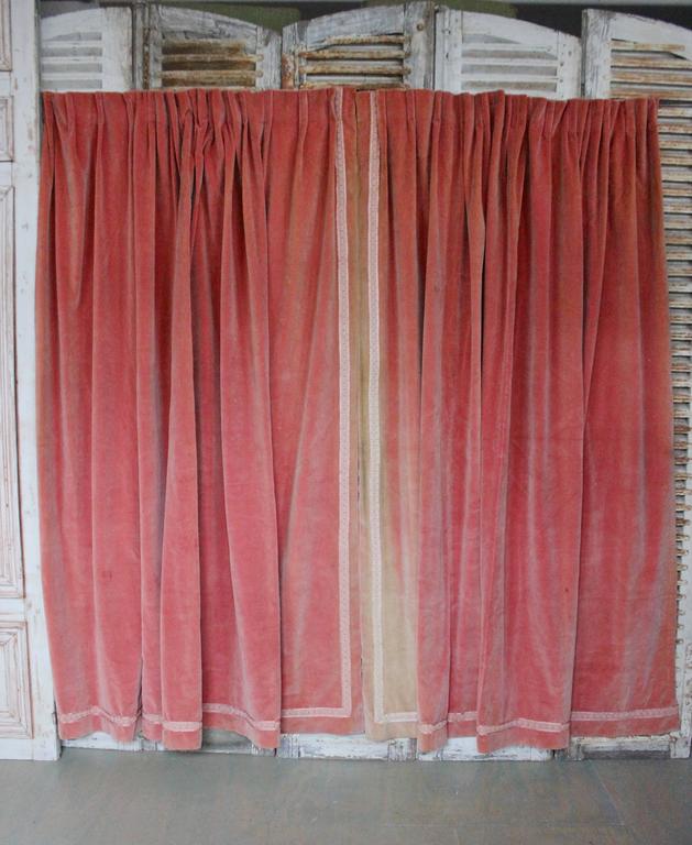 Pair Of Pink Velvet Drapes With Valance For Sale At 1stdibs