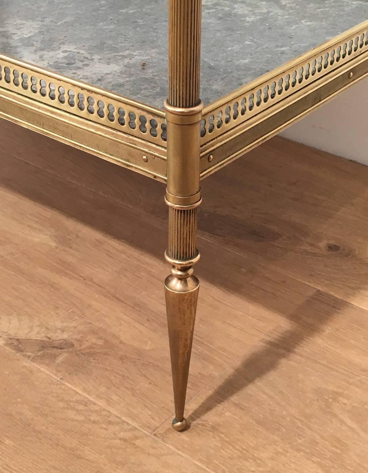 Brass Pair of Maison Jansen Side Tables with Antiqued Mirror