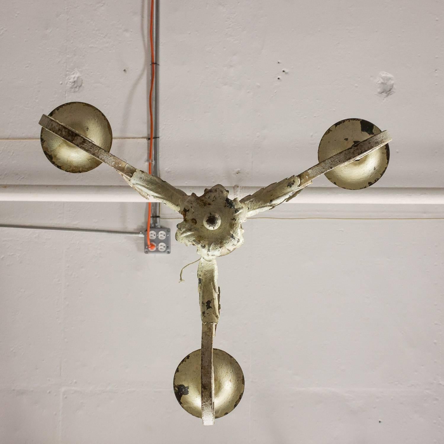 Mid-20th Century Small French Wrought Iron Chandelier