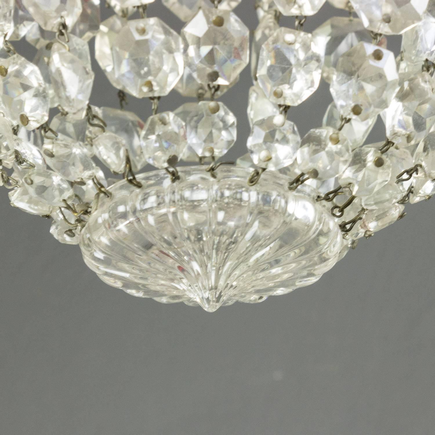 Mid-20th Century 1940s French Crystal and Glass Pendant Ceiling Fixture