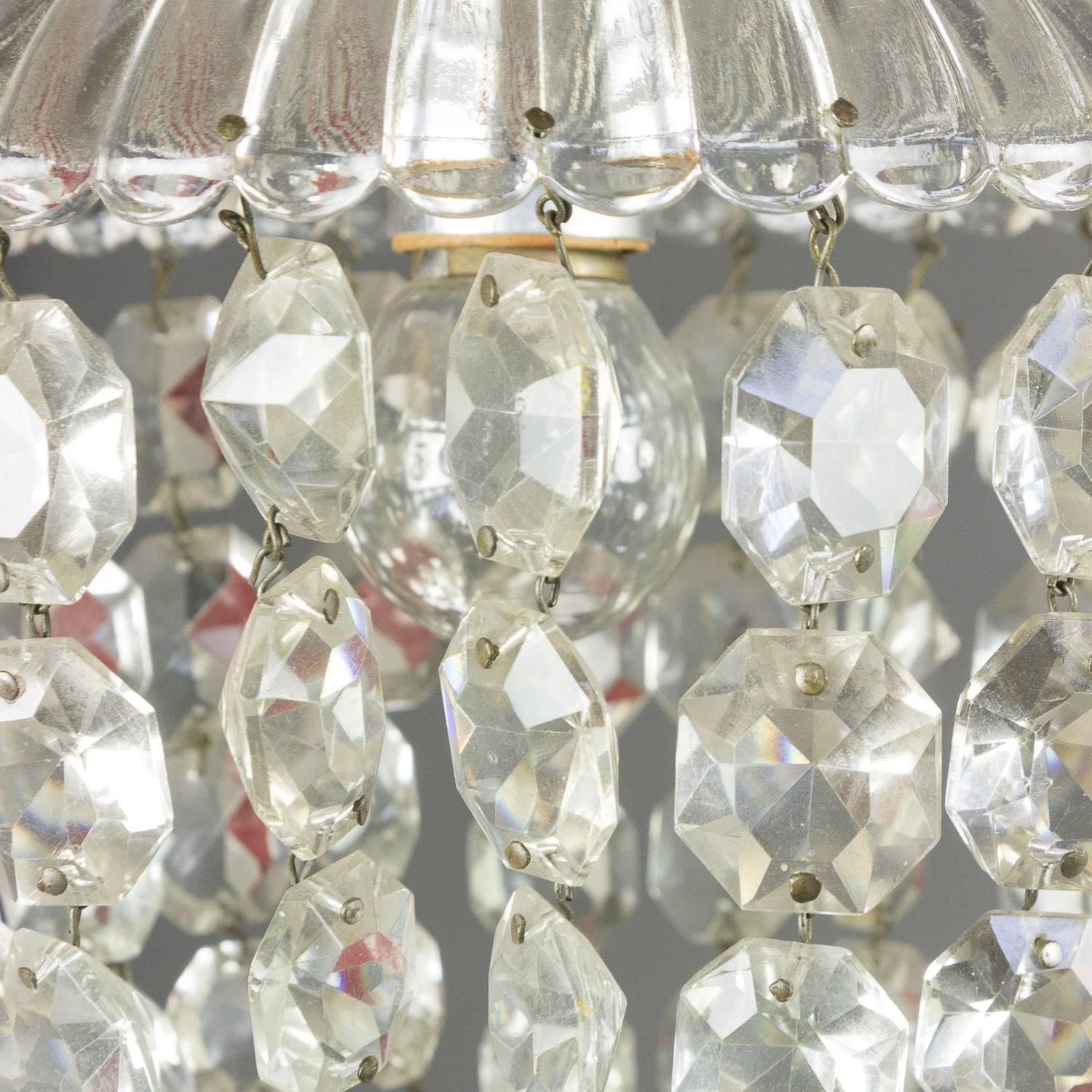 1940s French Crystal and Glass Pendant Ceiling Fixture 1