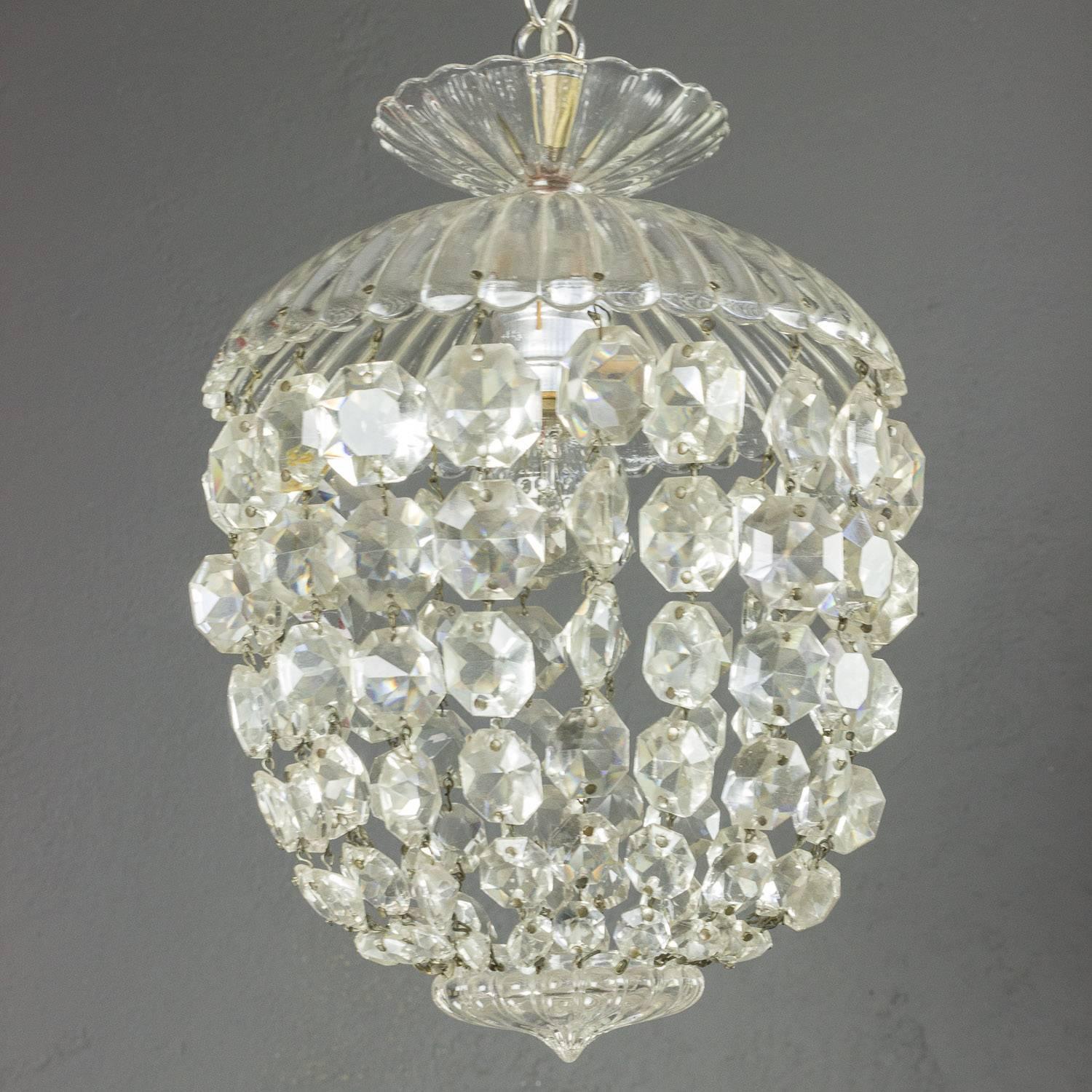1940s French Crystal and Glass Pendant Ceiling Fixture 2