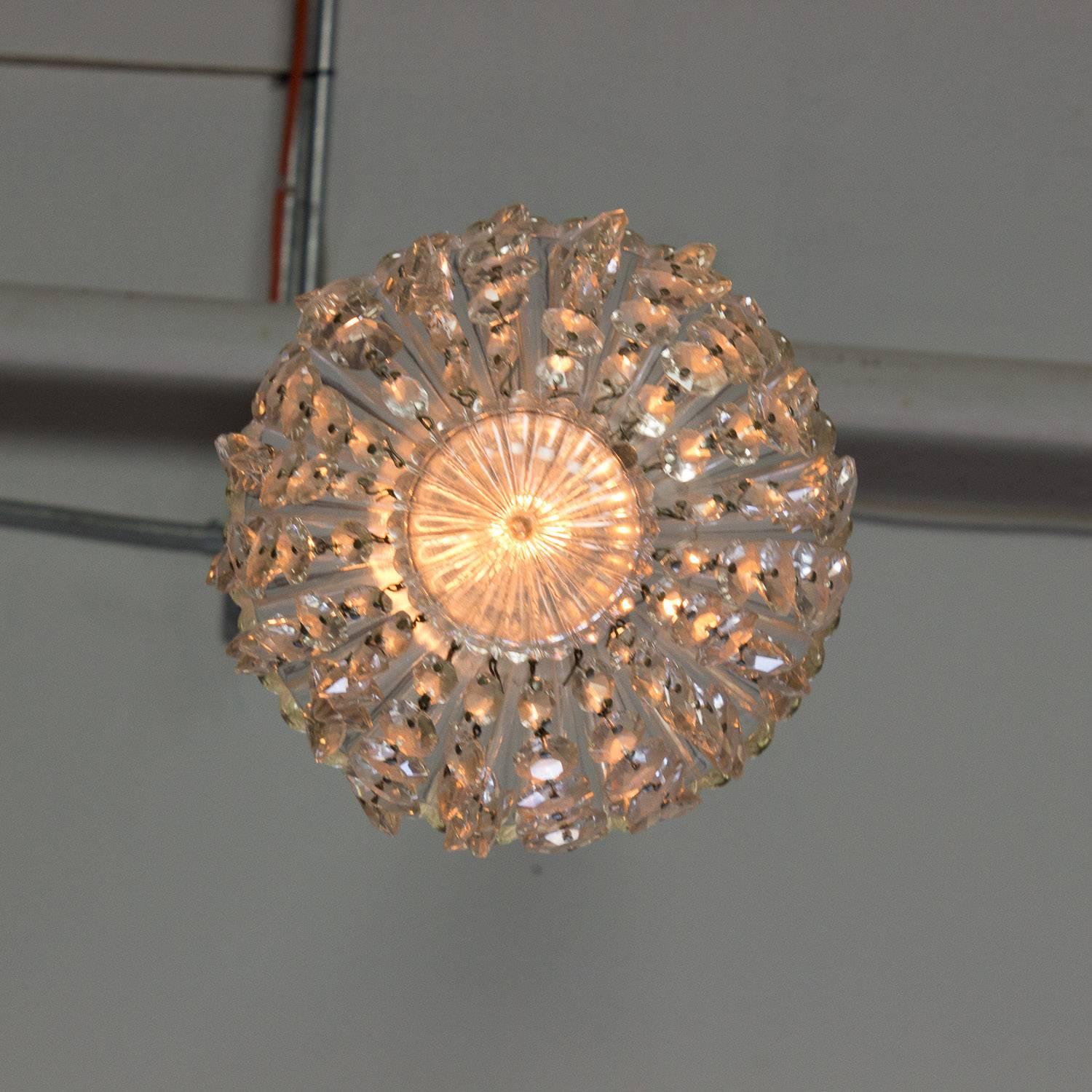 1940s French Crystal and Glass Pendant Ceiling Fixture 4