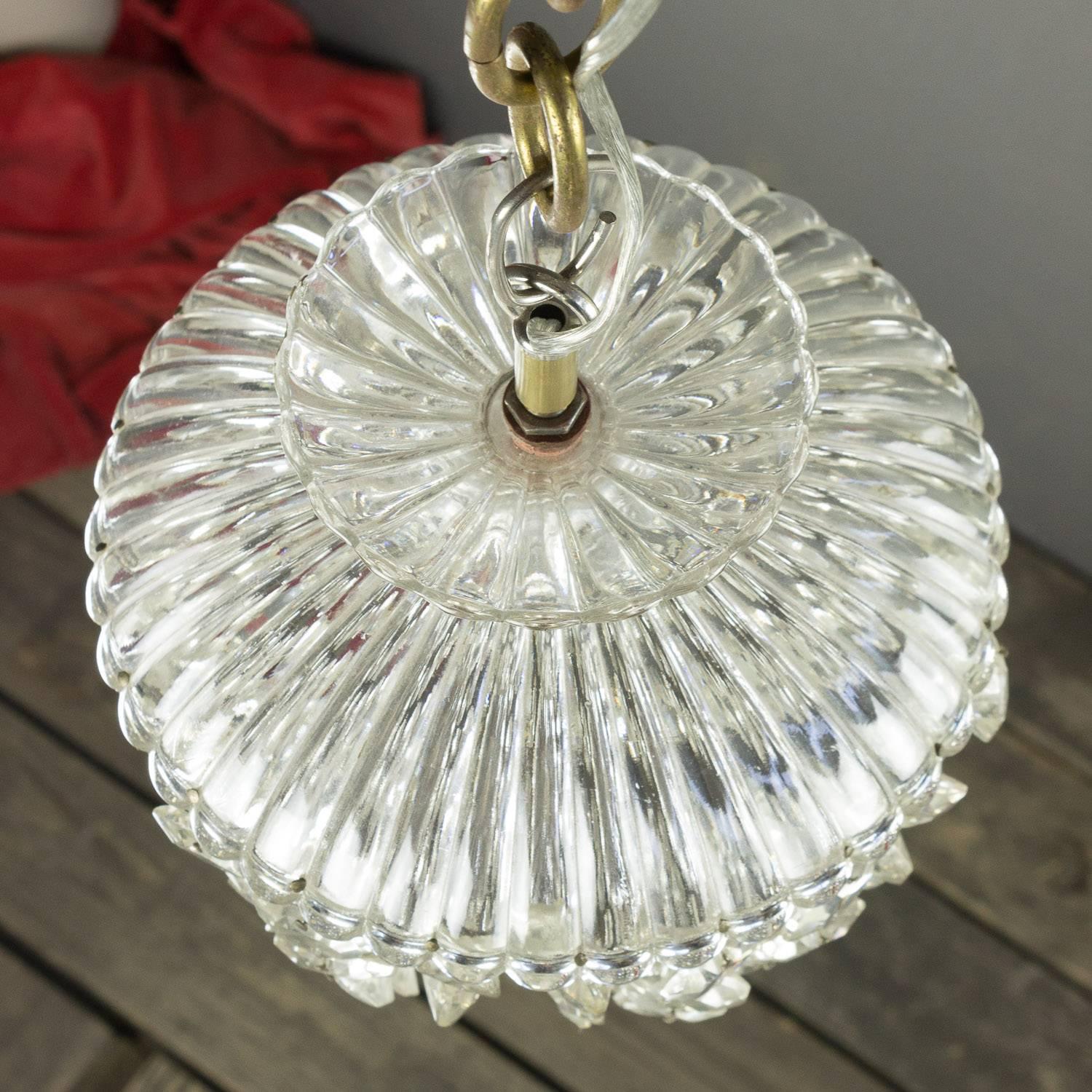 1940s French Crystal and Glass Pendant Ceiling Fixture 5