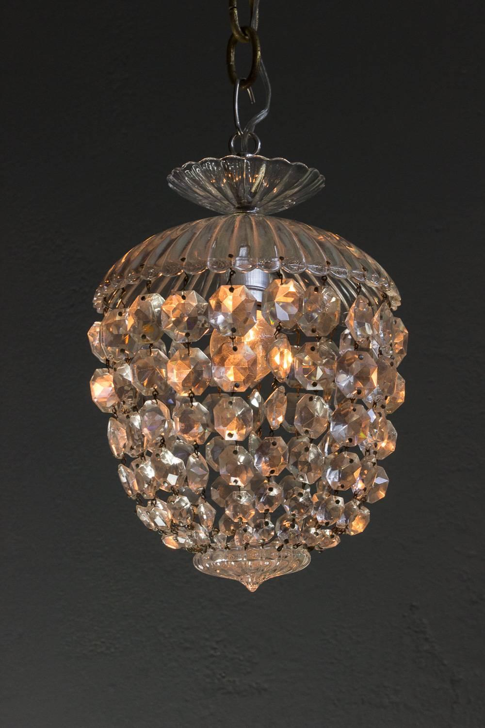 1940s French Crystal and Glass Pendant Ceiling Fixture 6