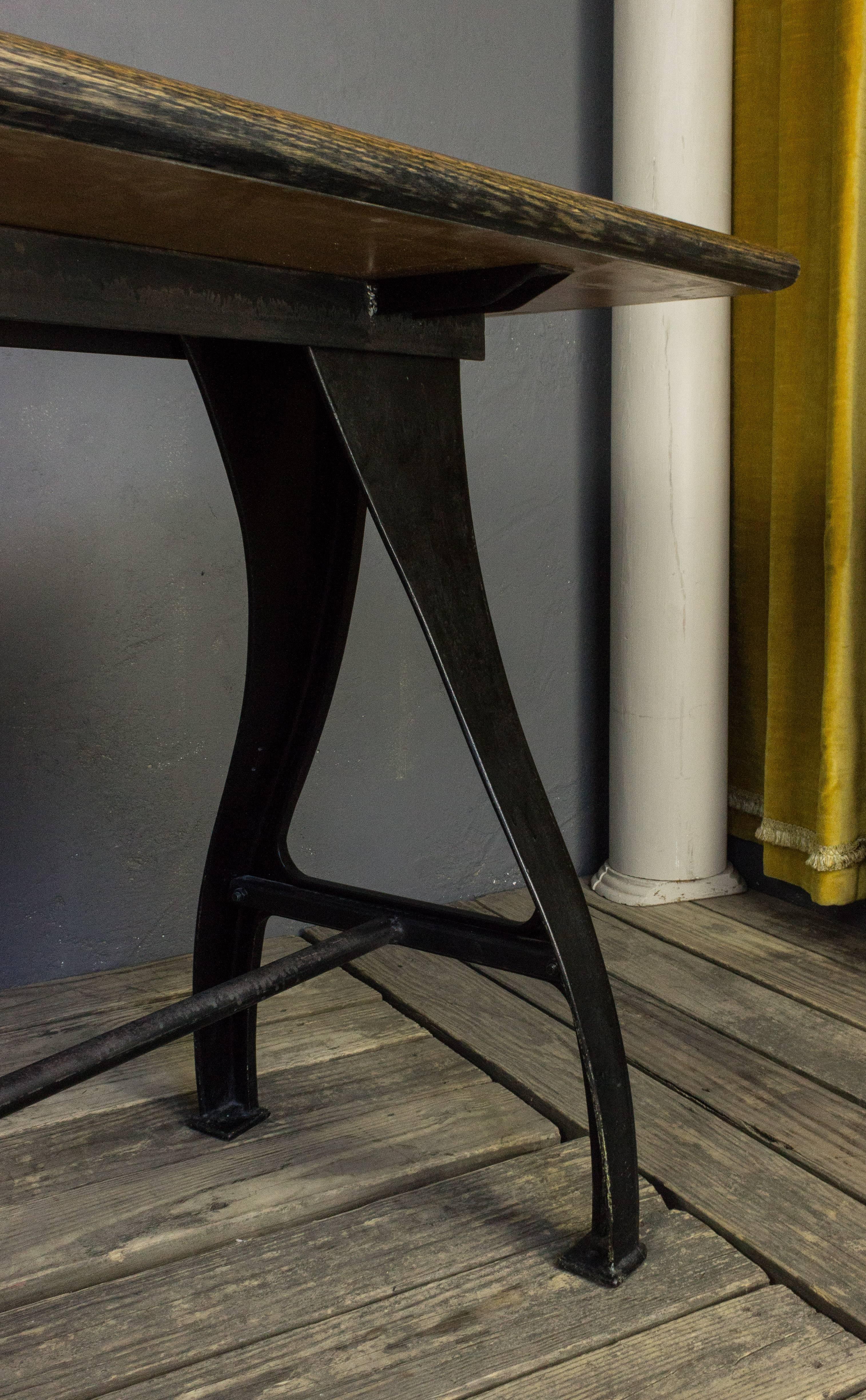 Early 20th Century Iron and Wood Factory Table 3