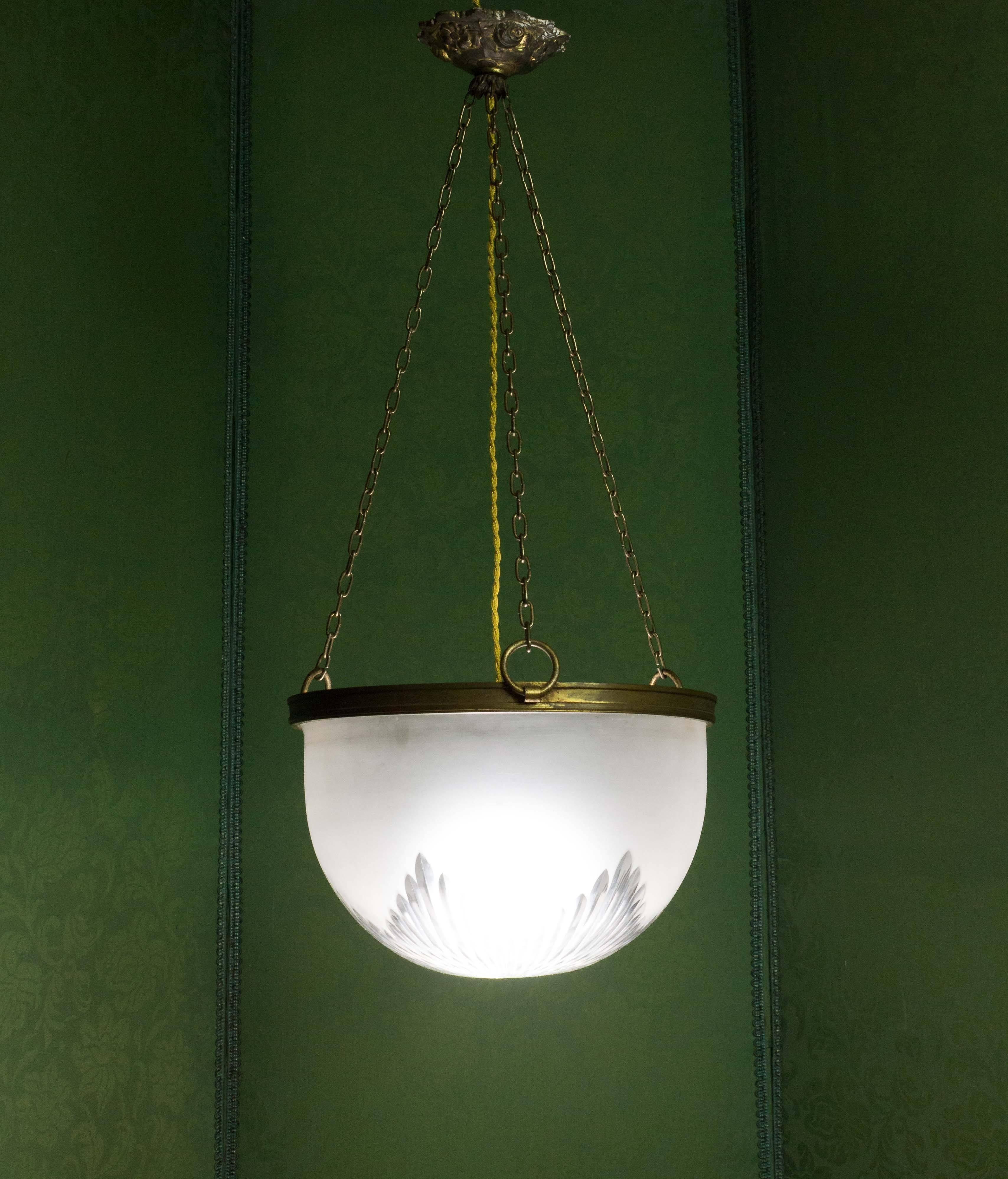 French Art Deco Suspended Fixture with Etched Glass 4