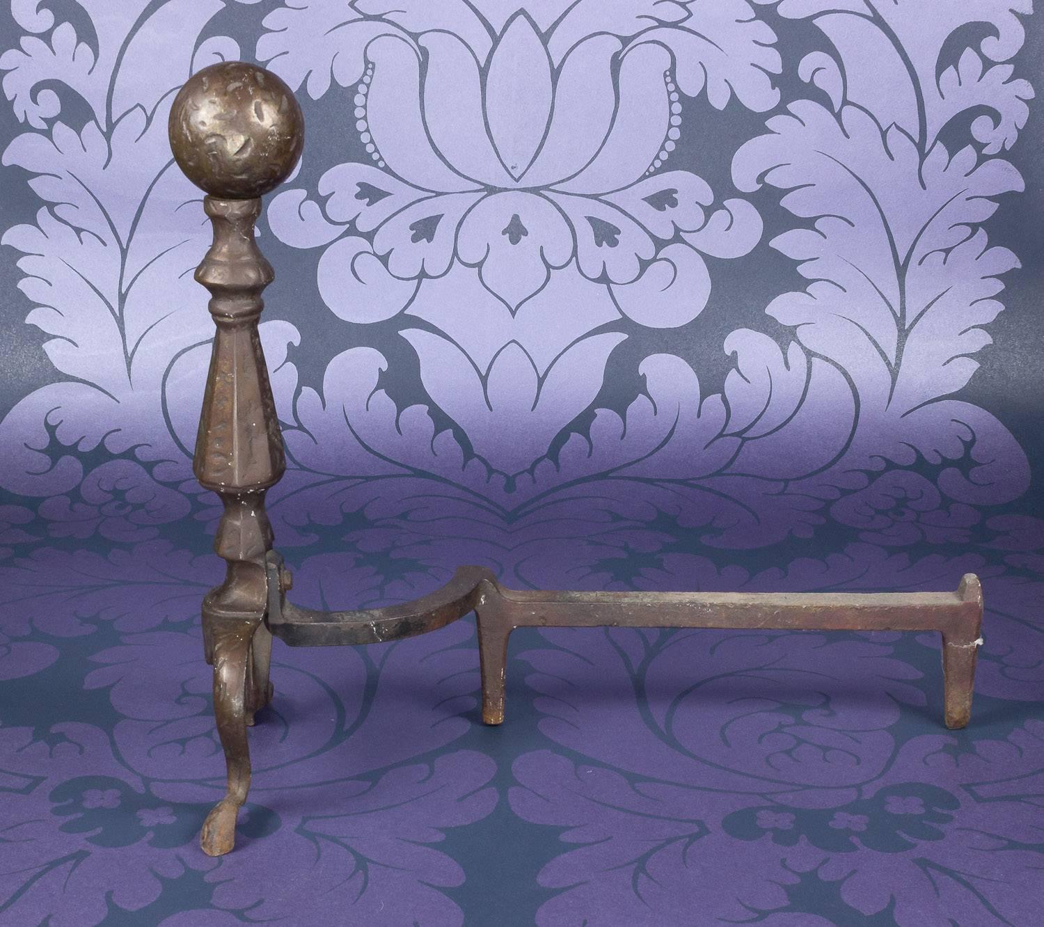 Early 20th Century Pair of Hammered Iron Andirons For Sale