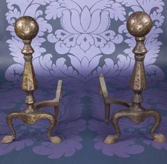 Pair of Hammered Iron Andirons