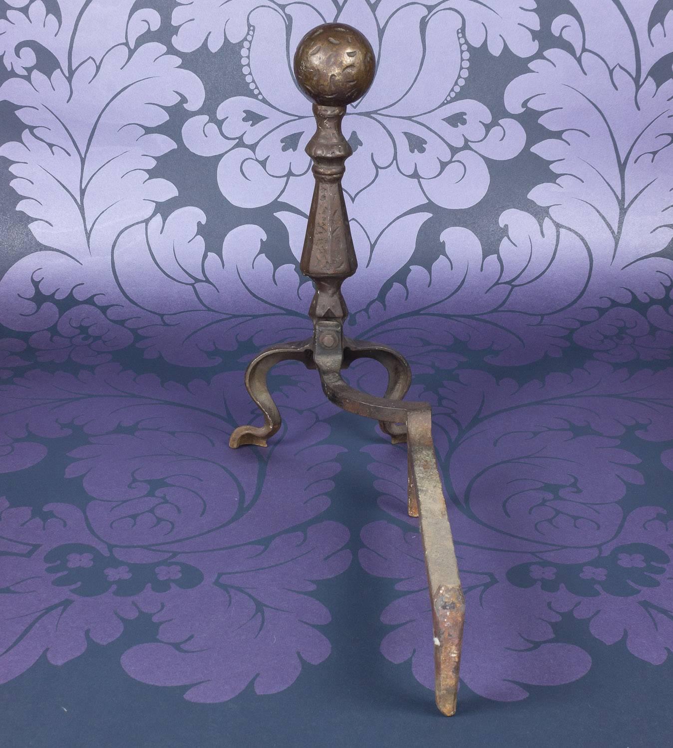 Pair of Hammered Iron Andirons For Sale 2