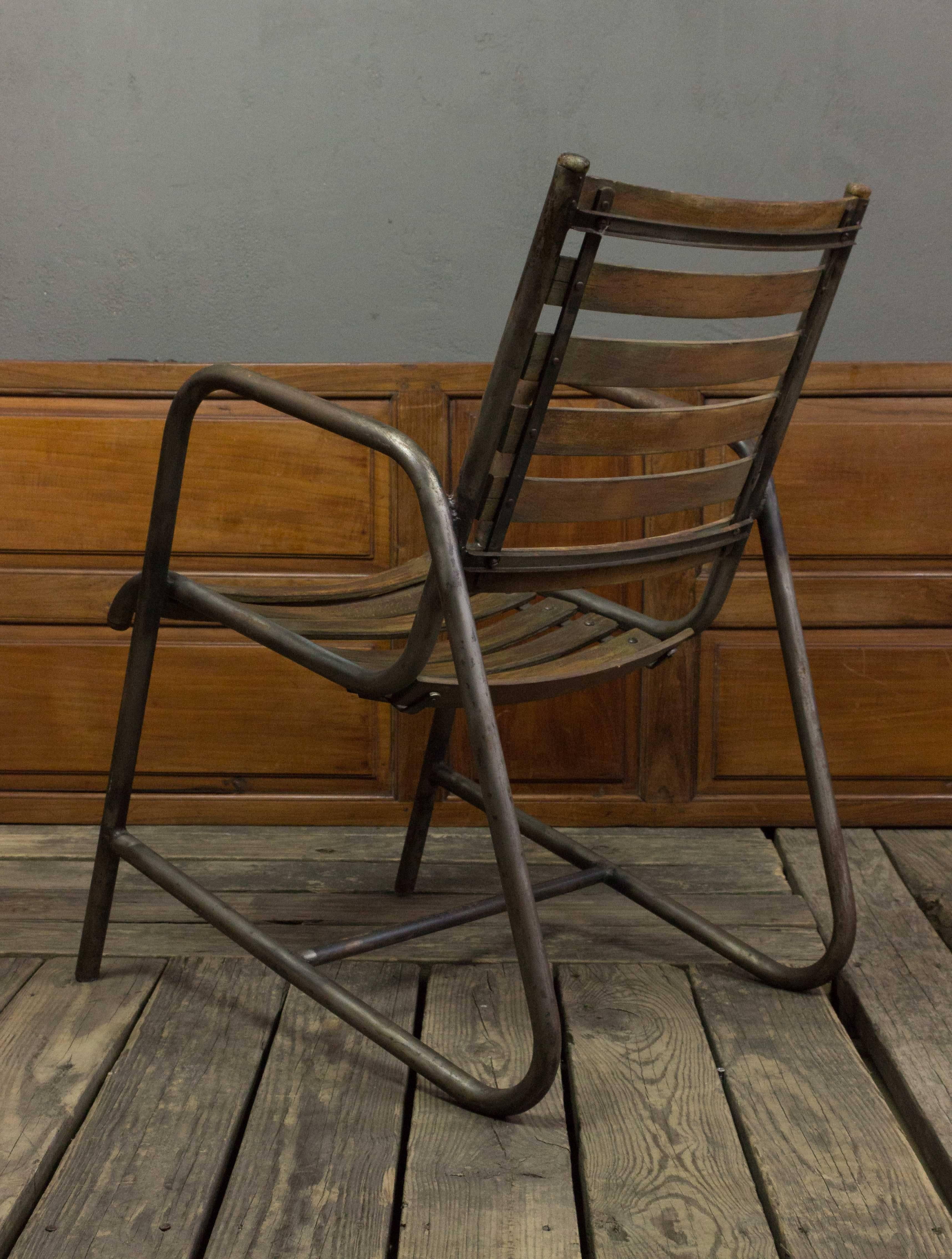 American Mid-Century Iron and Wood Garden Chairs 2