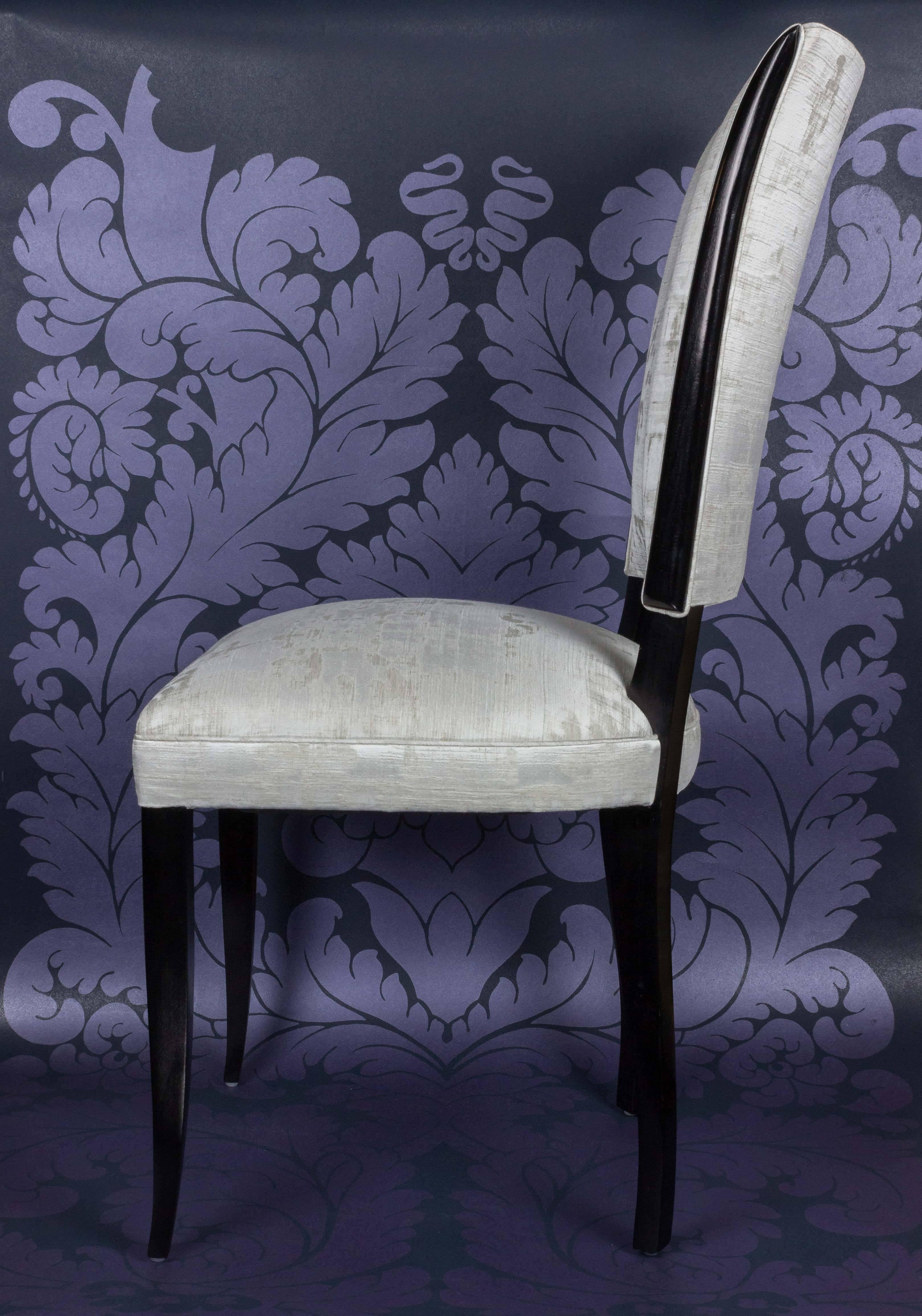 Ebonized Set of Eight French 1940s Dining Chairs