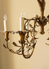 Small Spanish 1950s Gilt Metal Floral Chandelier