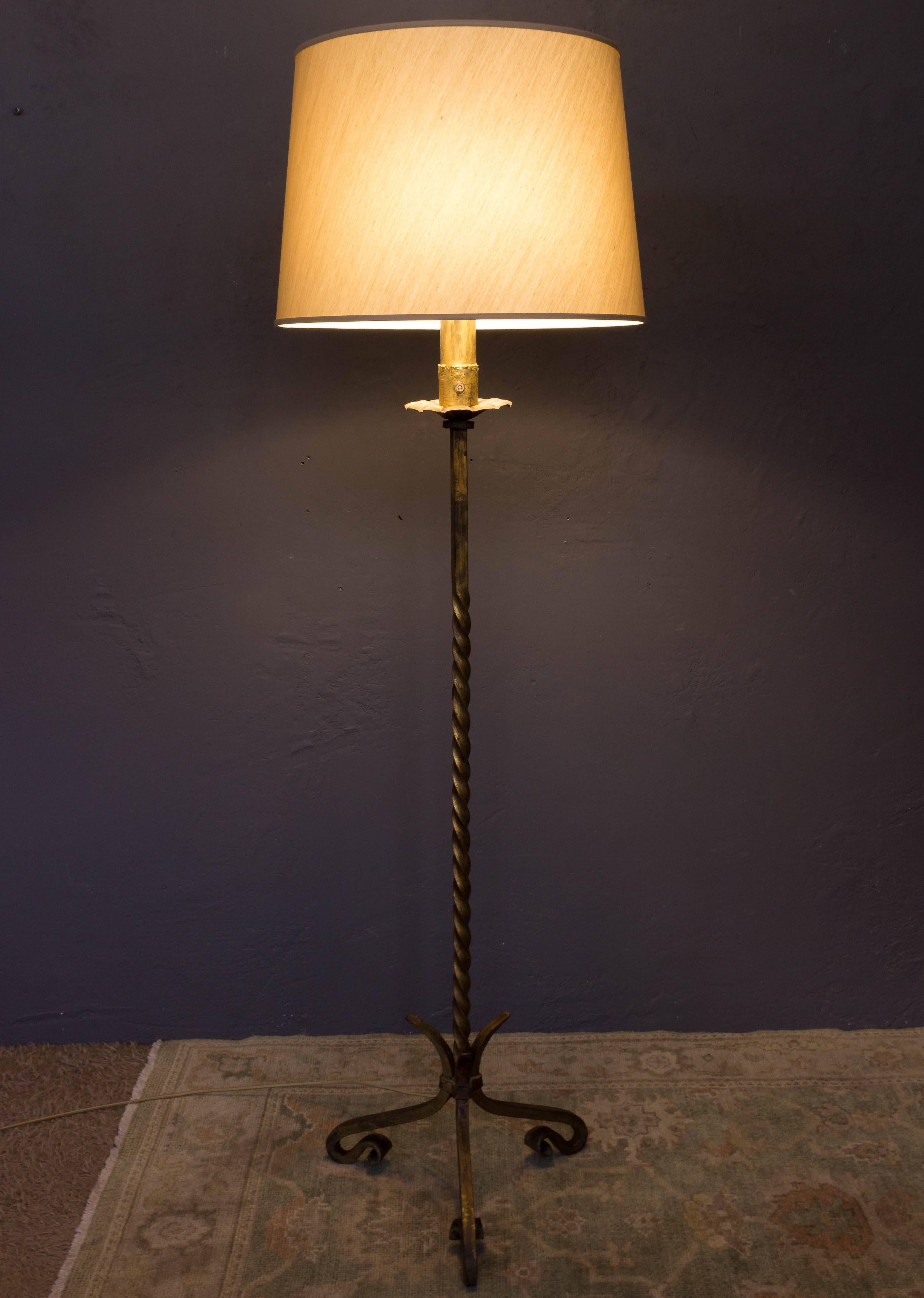 Pair of Gilt Iron Floor Lamps with Tripod Base 1