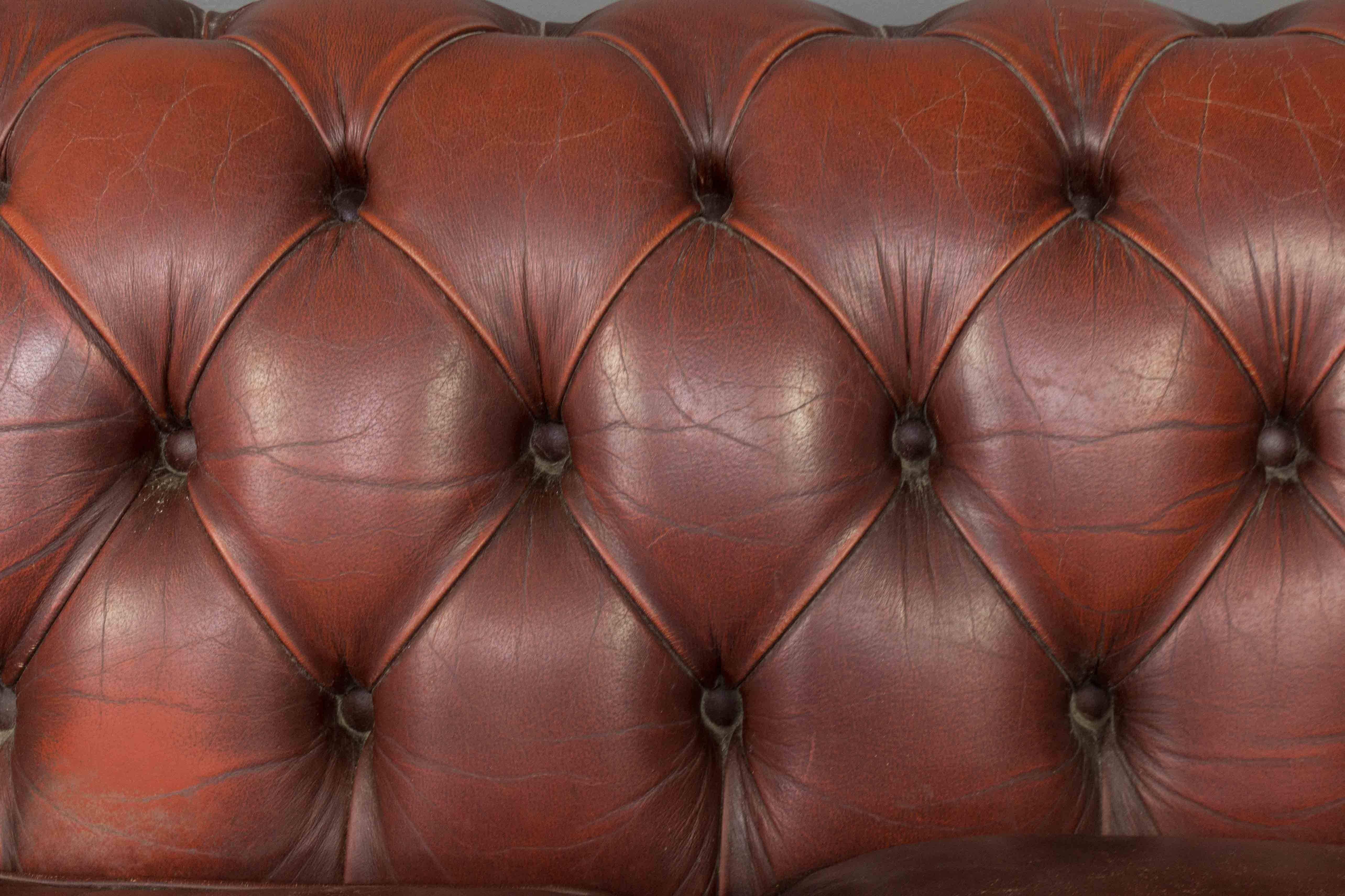 Vintage English Red Leather Chesterfield Sofa 5