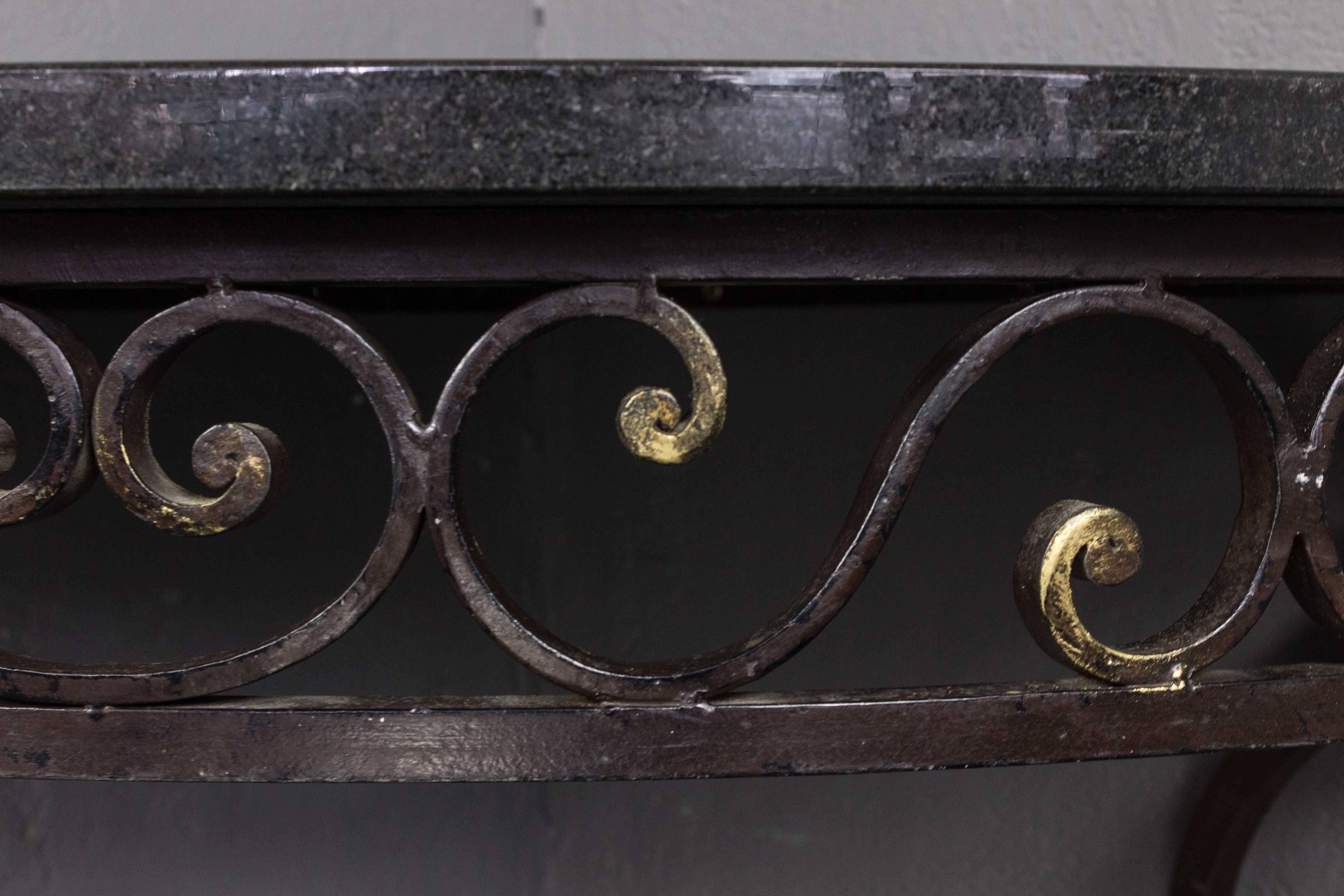 Mid-20th Century French 1940s Iron and Granite Corner Console For Sale