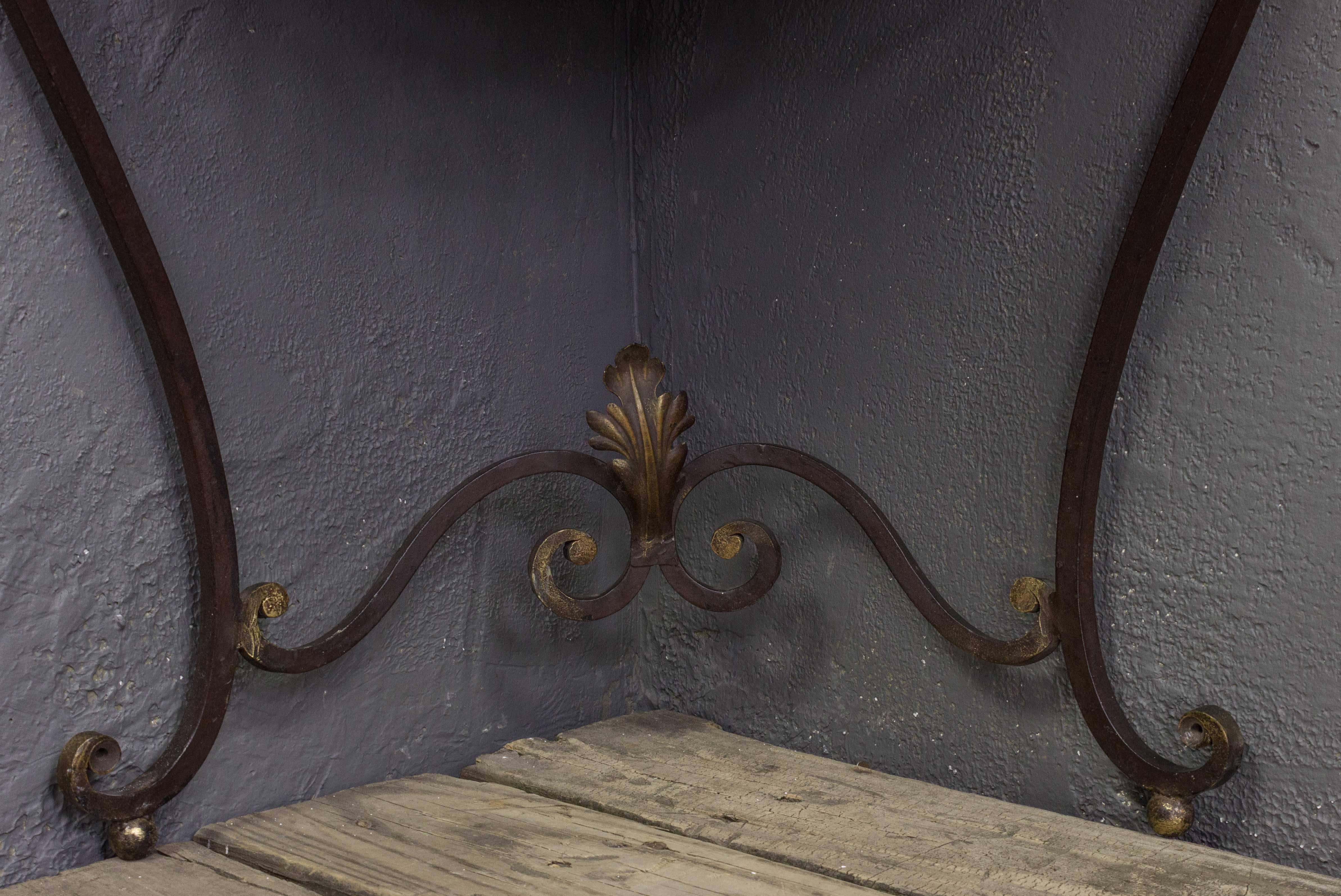 French 1940s Iron and Granite Corner Console For Sale 1
