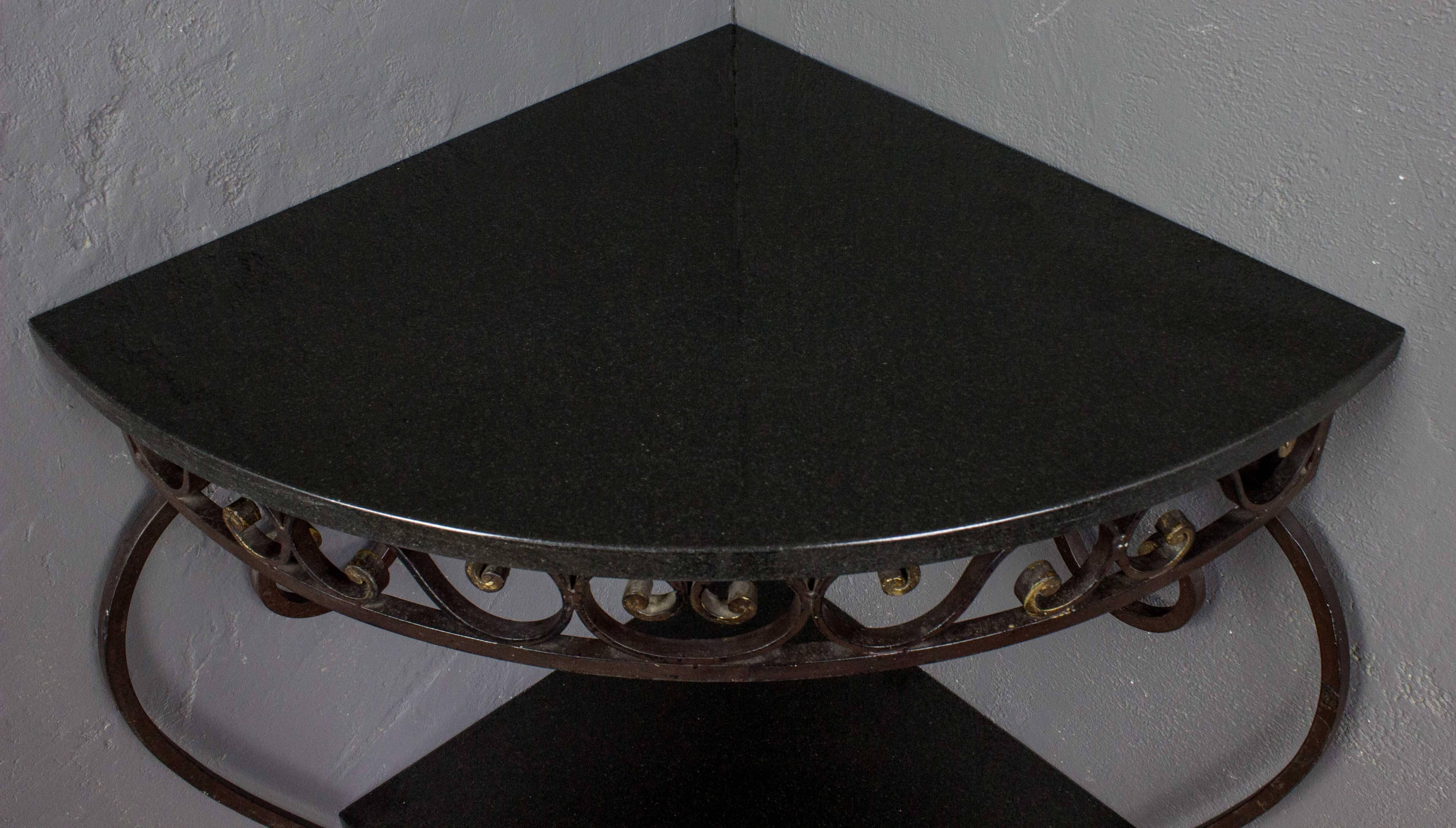 French 1940s Iron and Granite Corner Console For Sale 2