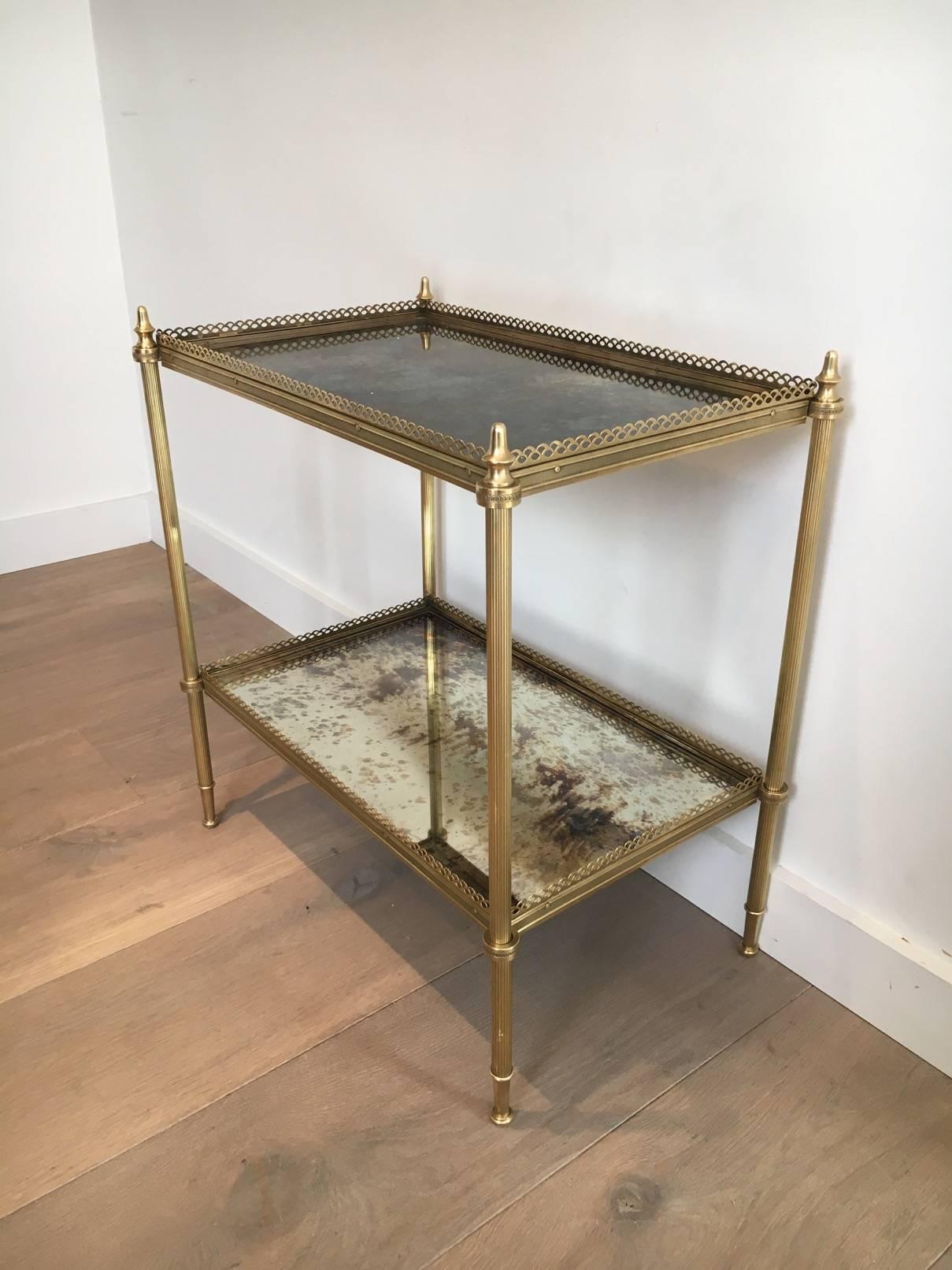 Mid-20th Century French Brass End Table with Antiqued Mirror