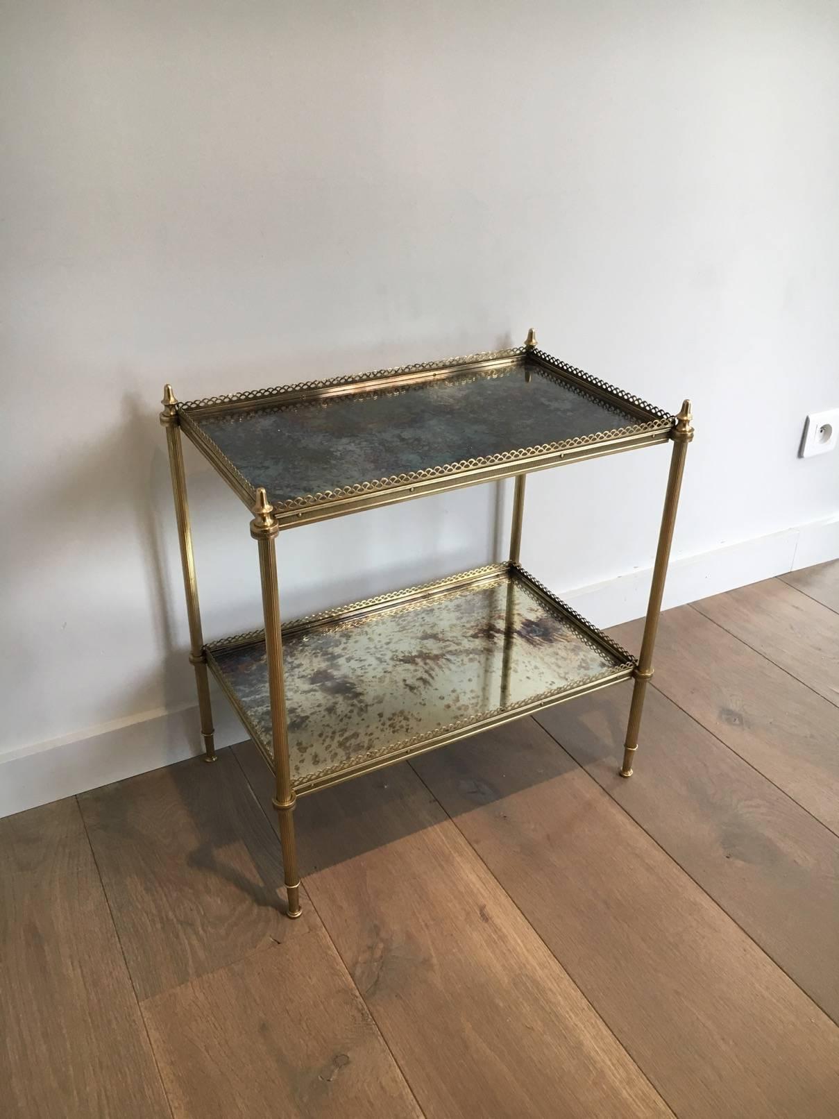 French Brass End Table with Antiqued Mirror In Excellent Condition In Buchanan, NY
