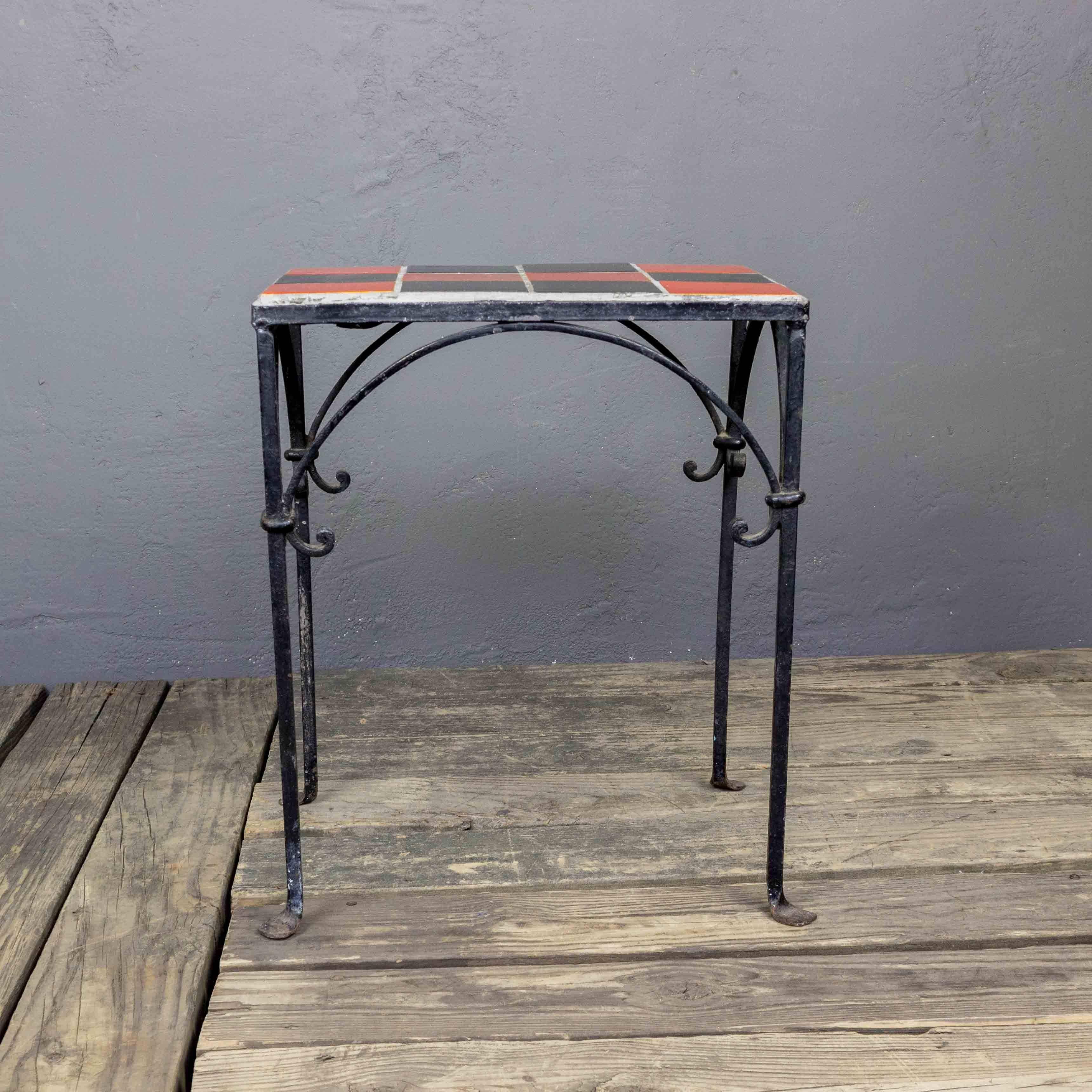 Mid-20th Century Iron Side Table with Ceramic Tiles