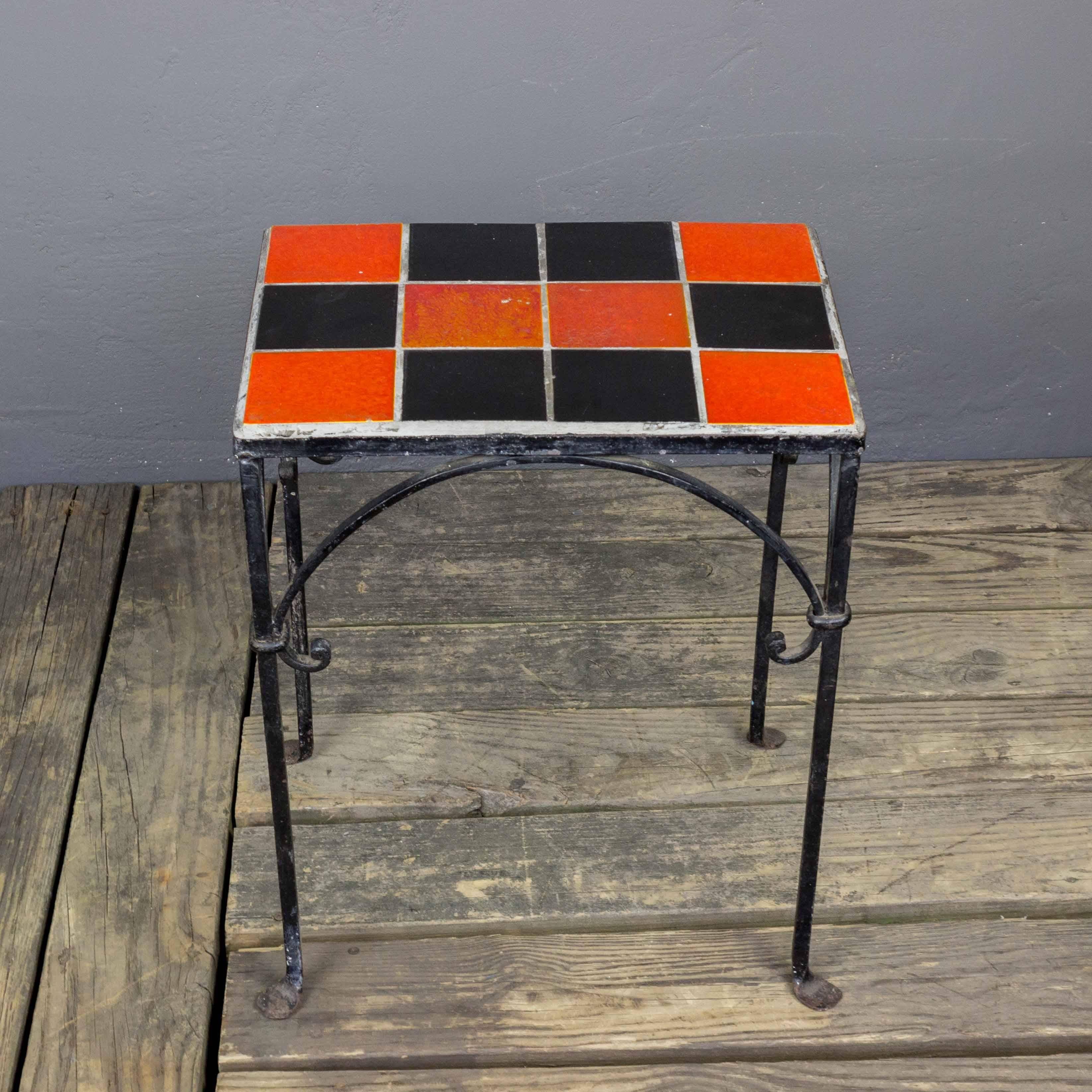 American Iron Side Table with Ceramic Tiles
