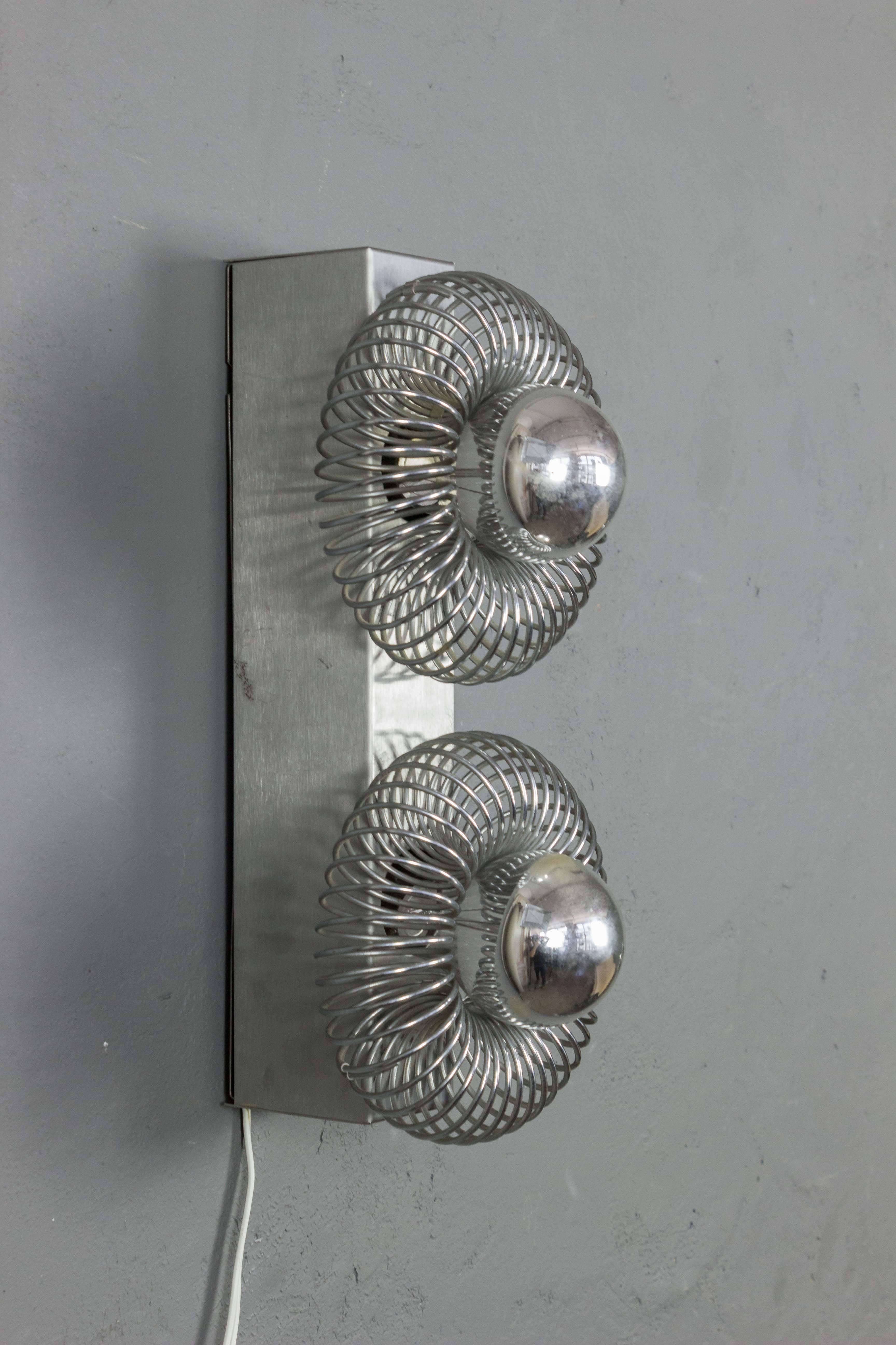 French 1970s Metal Sconce with Double Lights In Good Condition In Buchanan, NY
