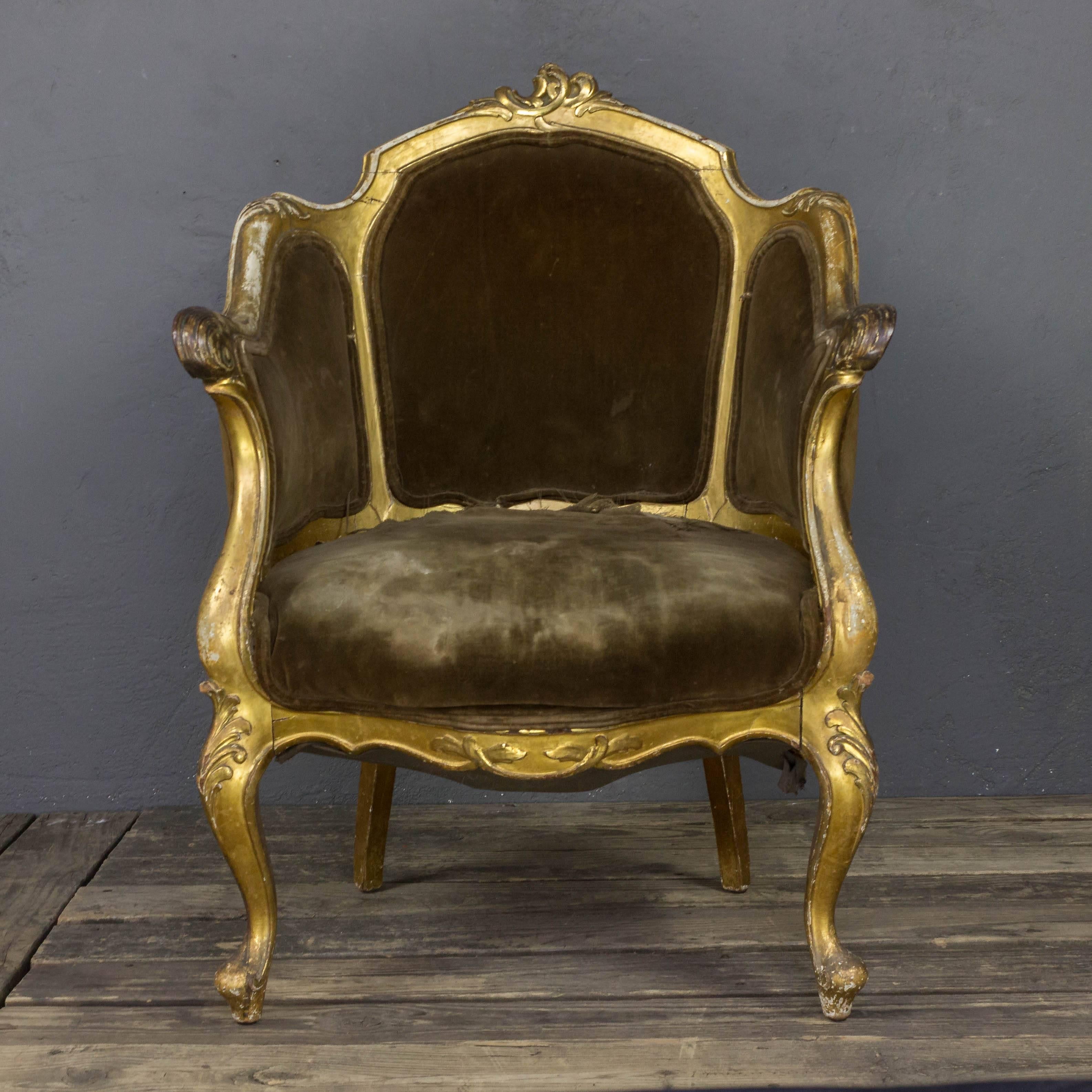 American French 19th Century Rococo Revival Giltwood Armchair For Sale