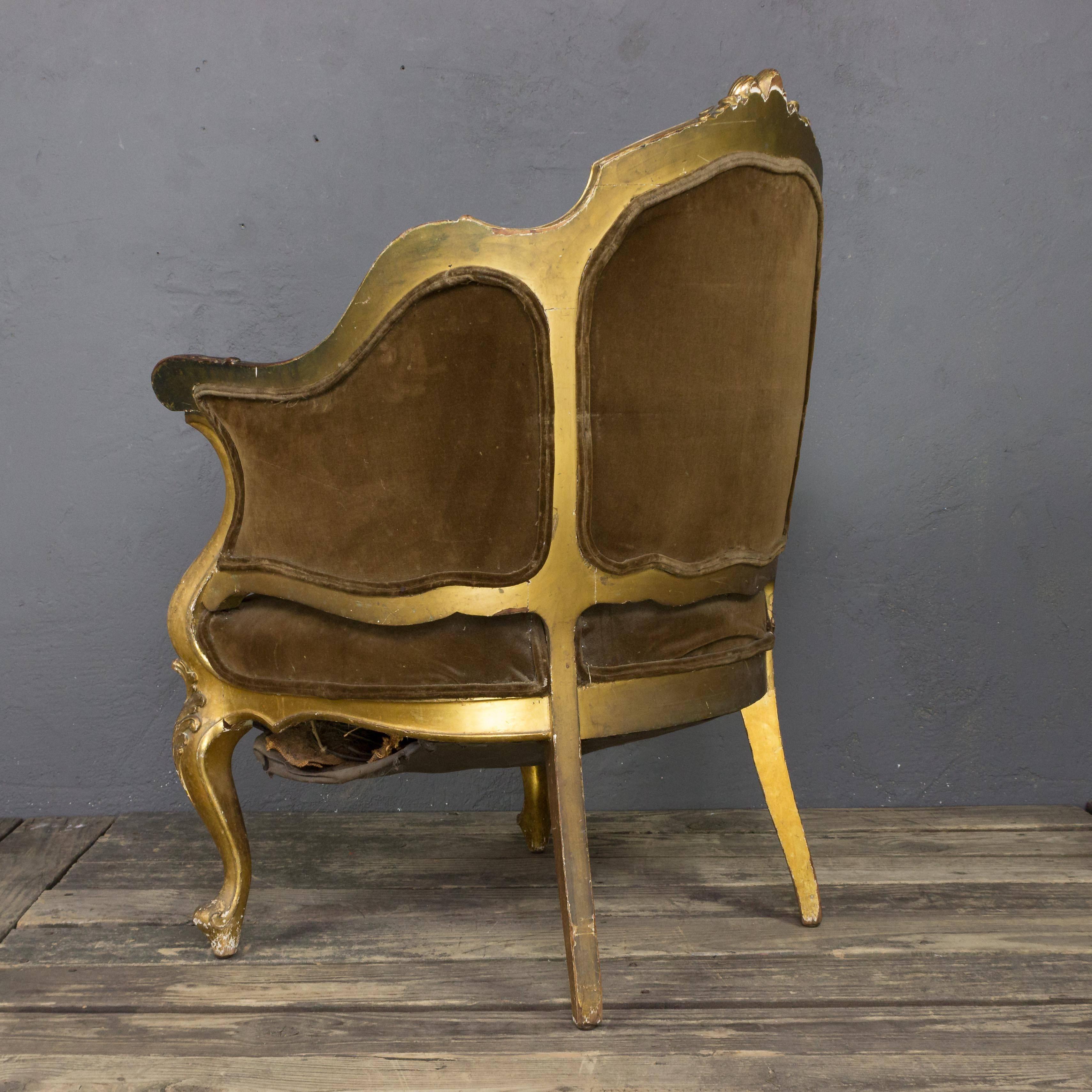 Wood French 19th Century Rococo Revival Giltwood Armchair For Sale