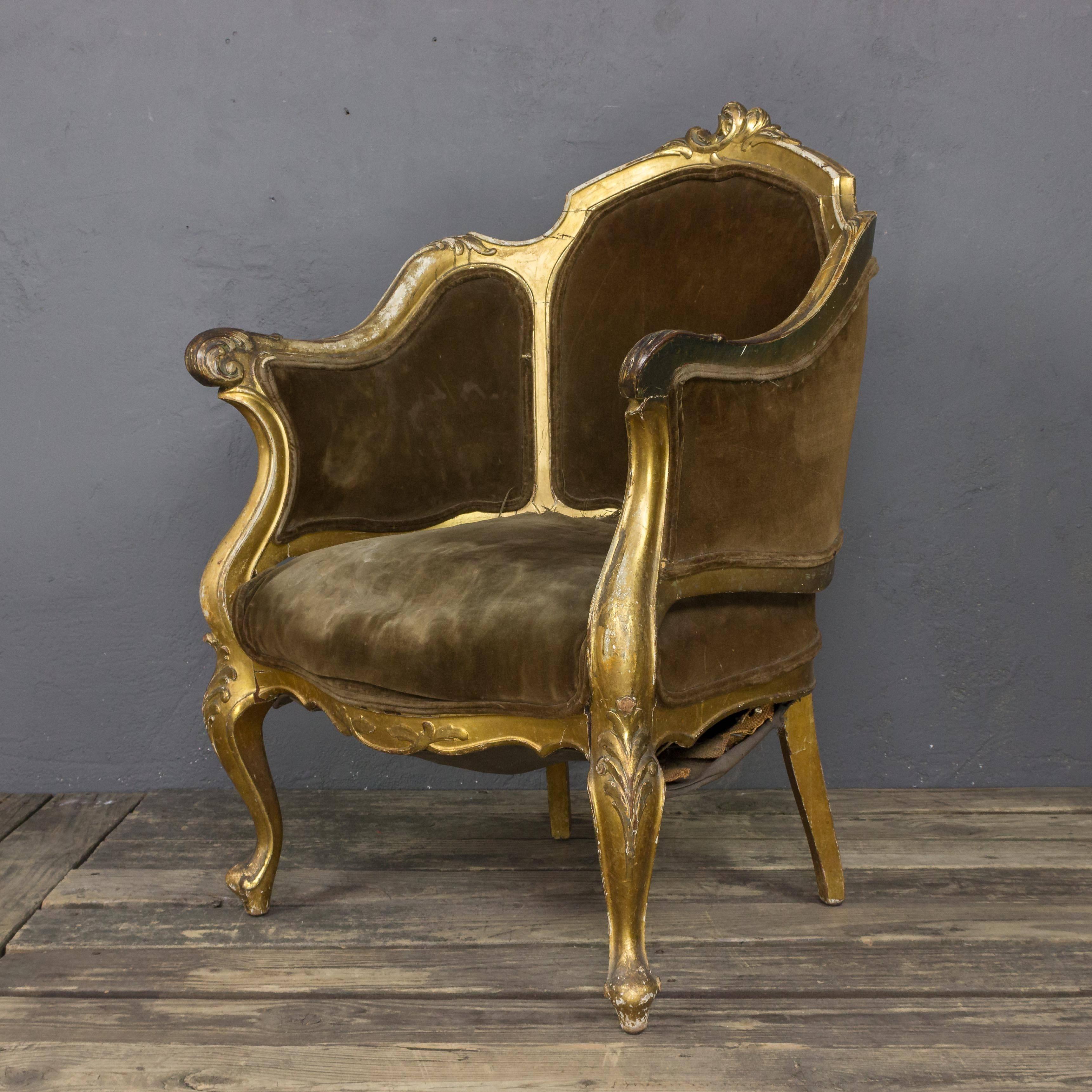 French 19th Century Rococo Revival Giltwood Armchair For Sale 1