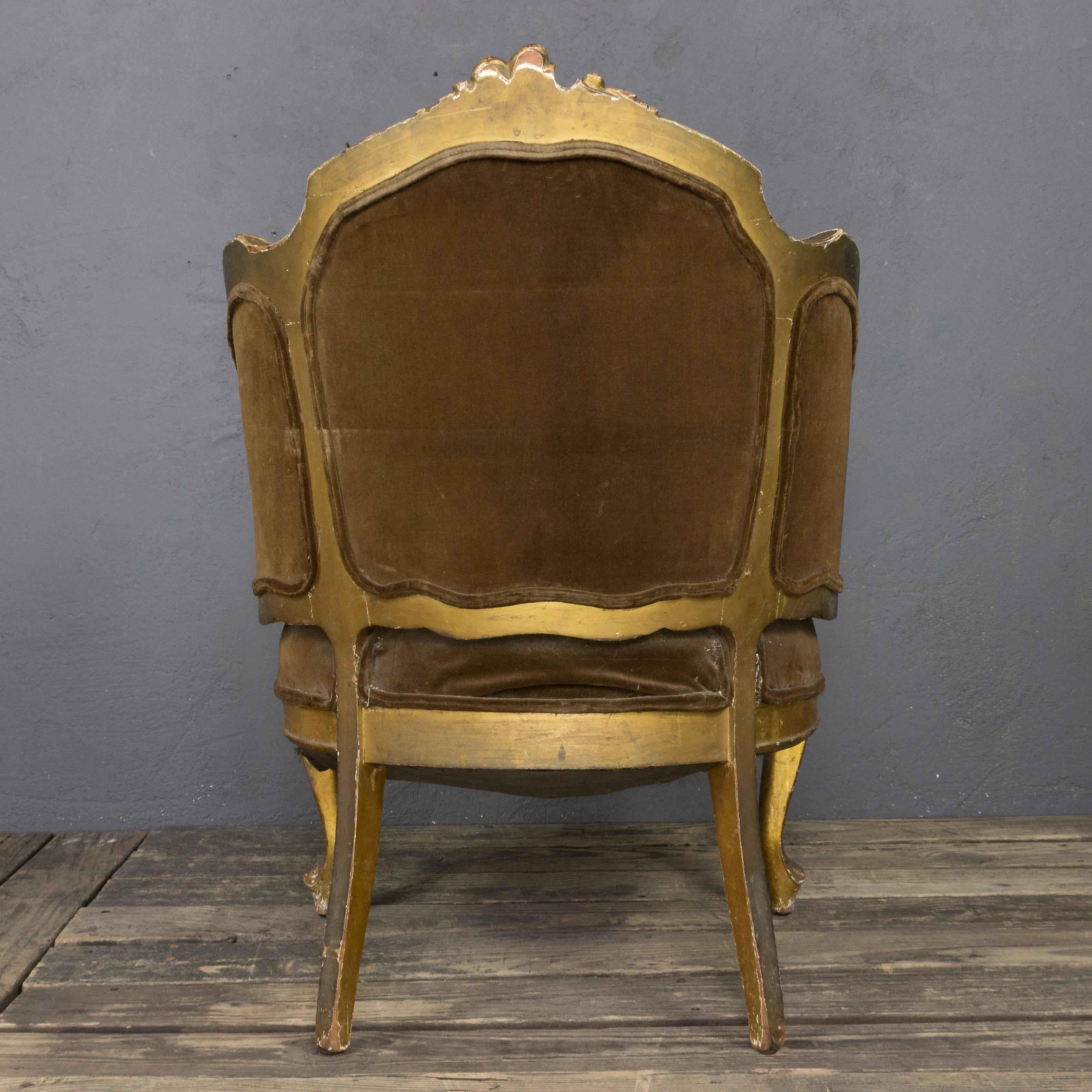 French 19th Century Rococo Revival Giltwood Armchair In Fair Condition For Sale In Buchanan, NY