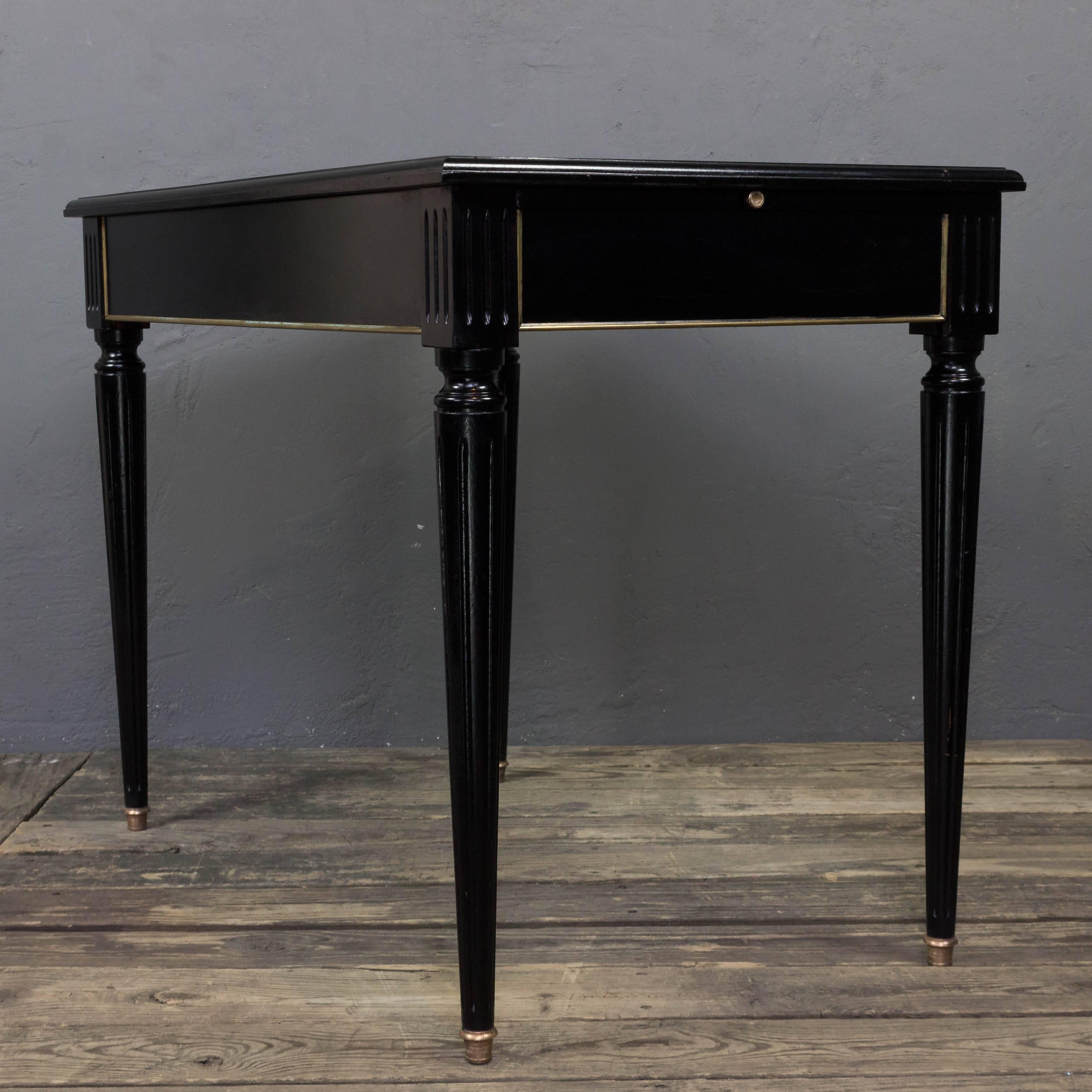 French Small Ebonized Lady's Writing Desk with Leather Top