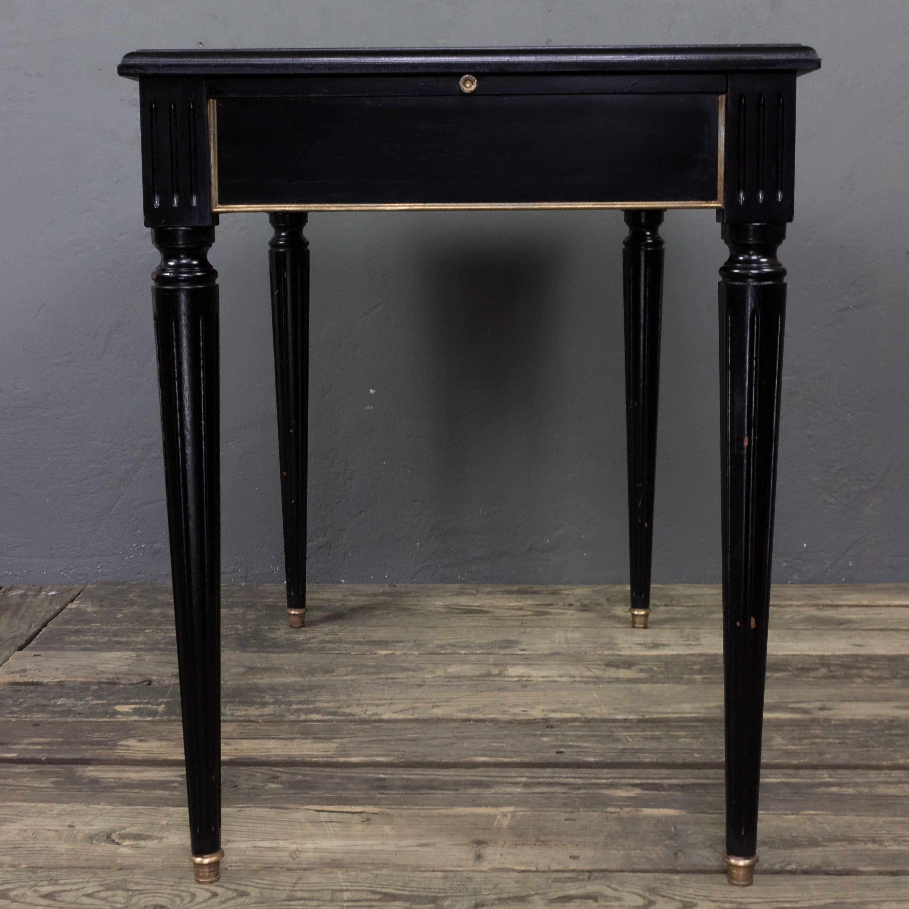 Mid-20th Century Small Ebonized Lady's Writing Desk with Leather Top